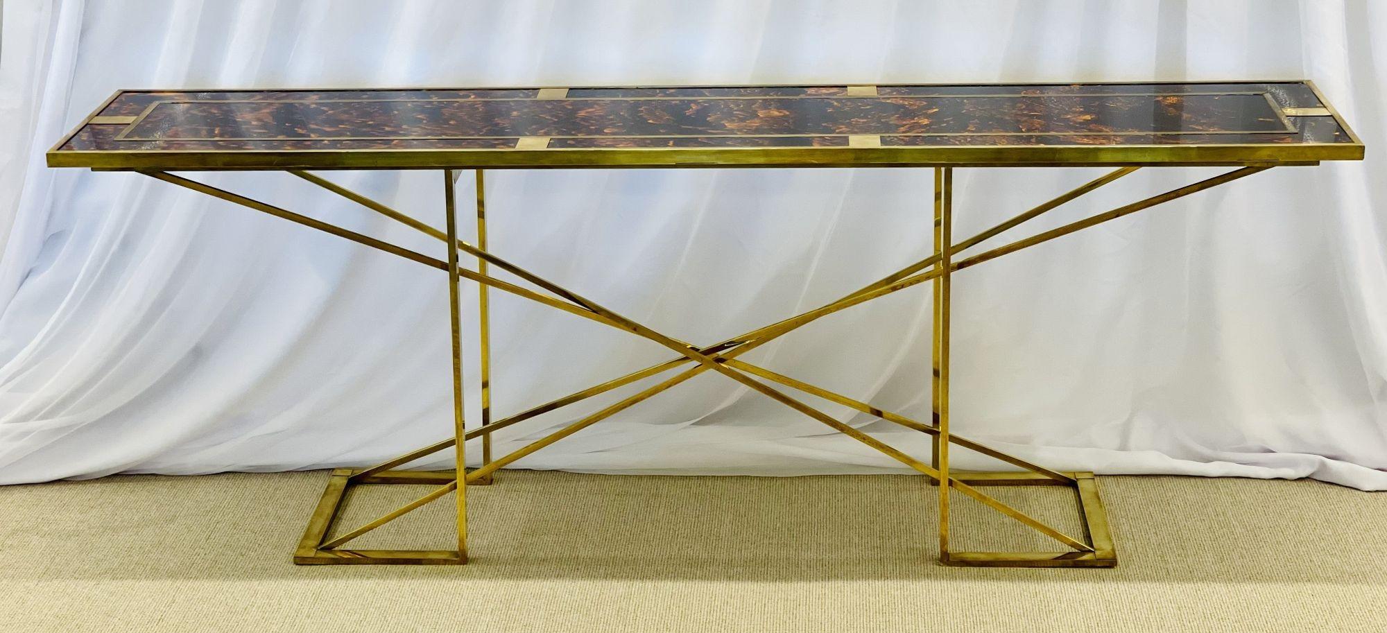 20th Century Romeo Rega Console Table, Faux Tortoise Top, Gilt Metal Base, Italy, 1970s For Sale