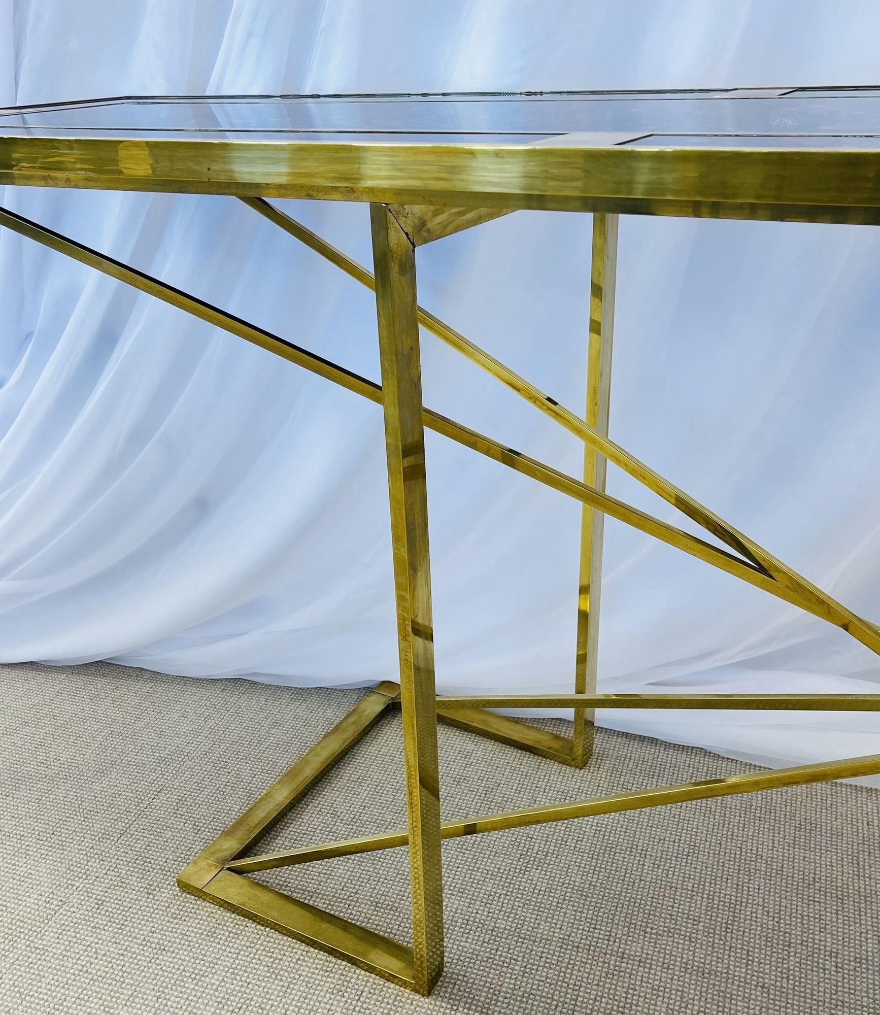 Brass Romeo Rega Console Table, Faux Tortoise Top, Gilt Metal Base, Italy, 1970s For Sale