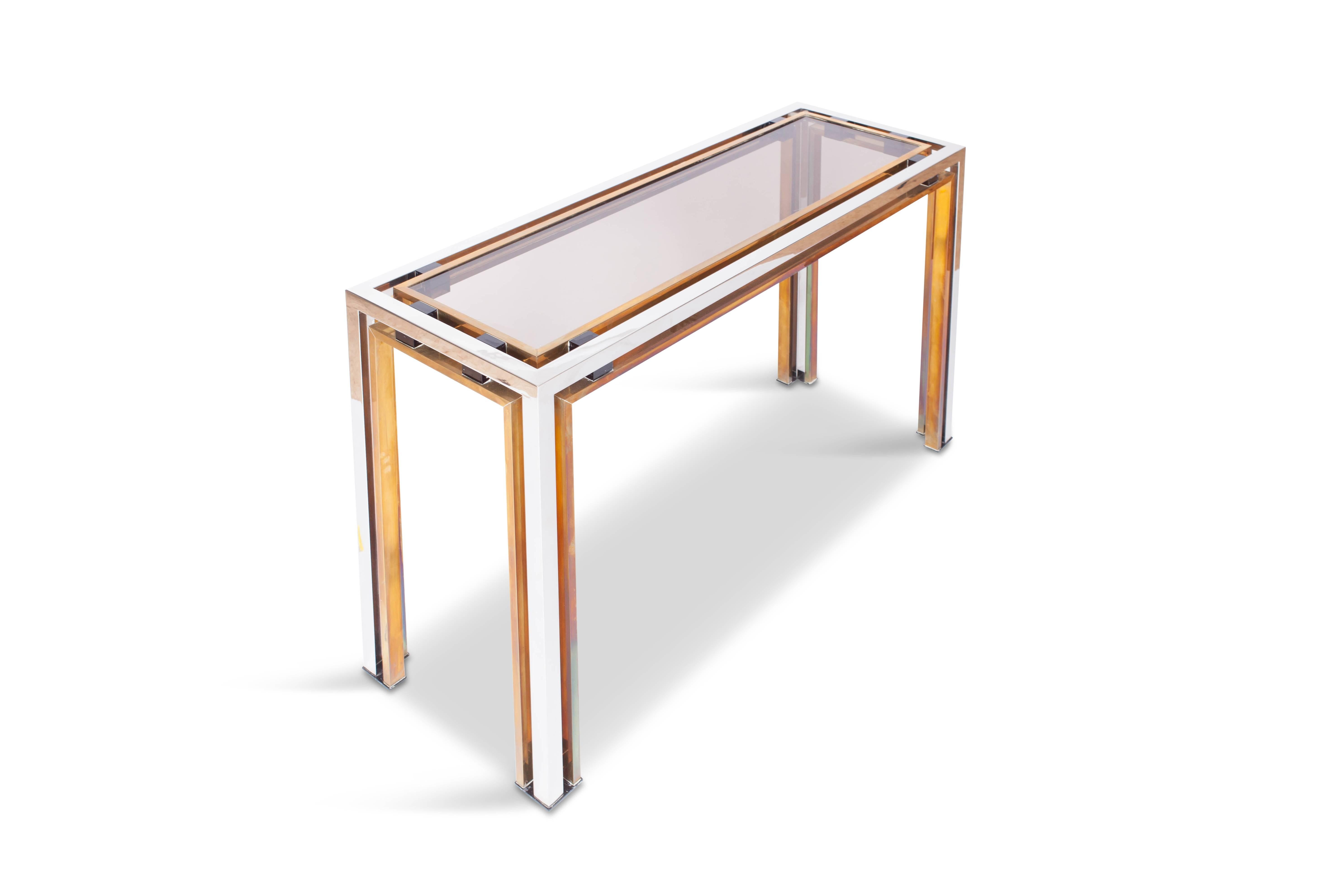 Hollywood Regency Romeo Rega Console Table in Brass and Chrome