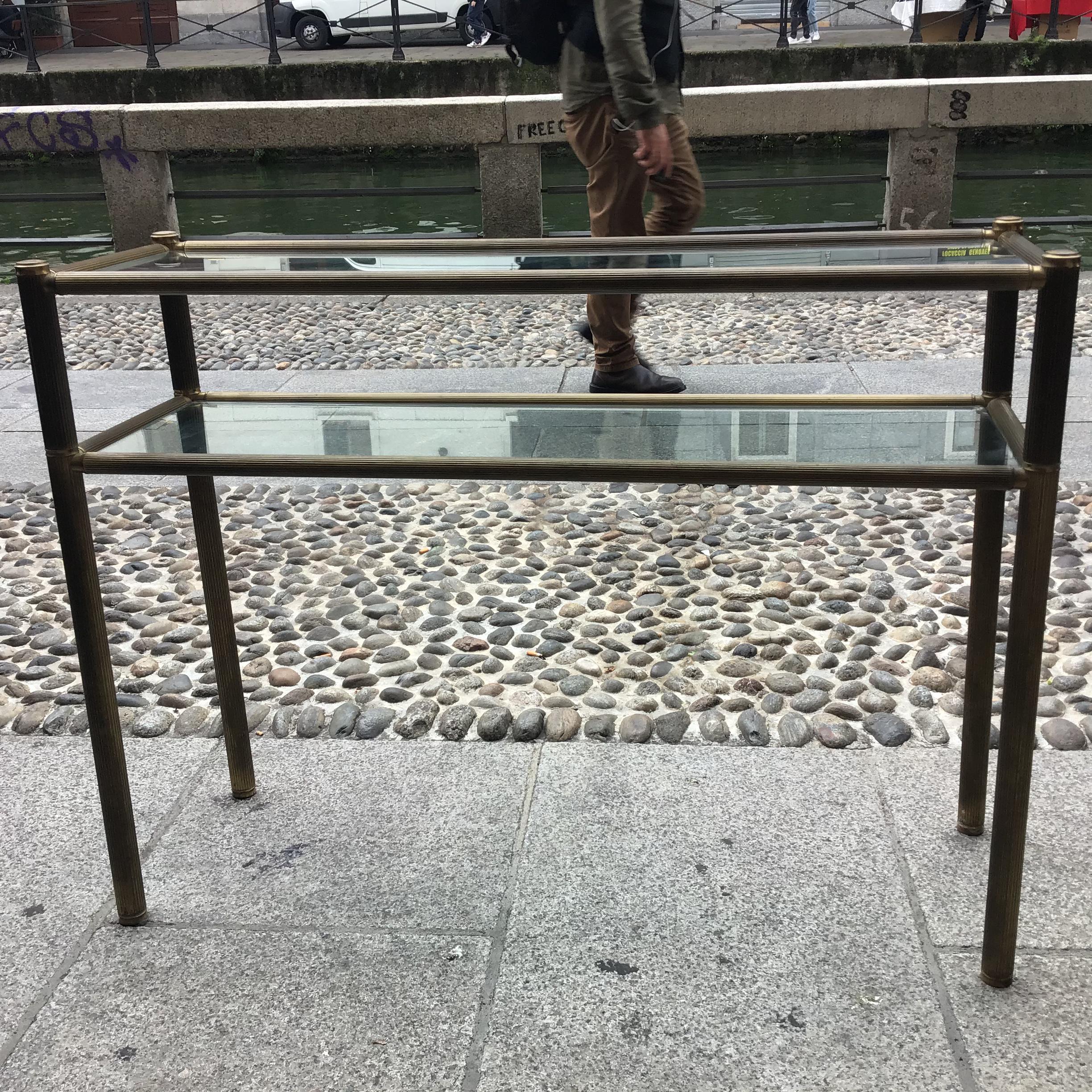 Romeo Rega Console Brass  Glass 1970 Italy For Sale 9