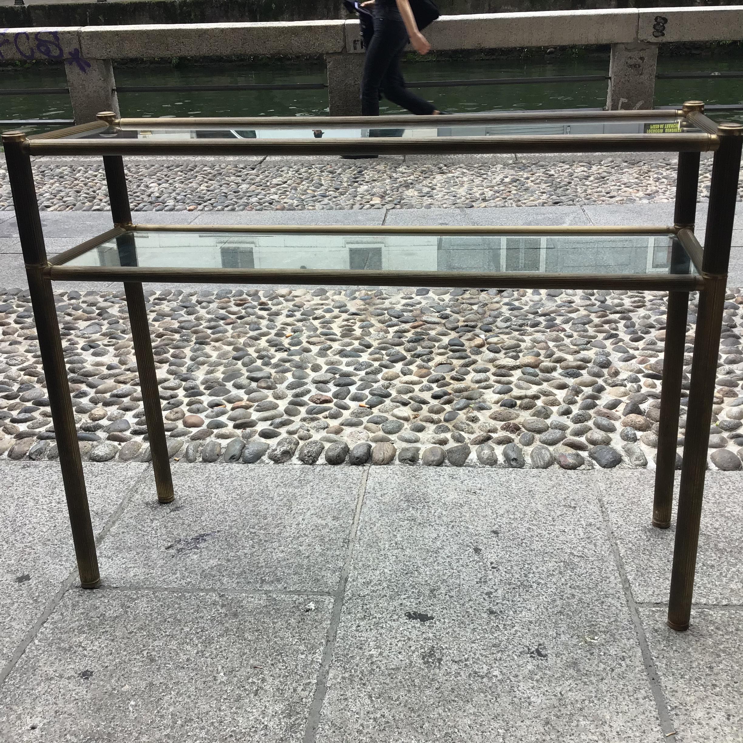 Romeo Rega Console Brass  Glass 1970 Italy For Sale 11