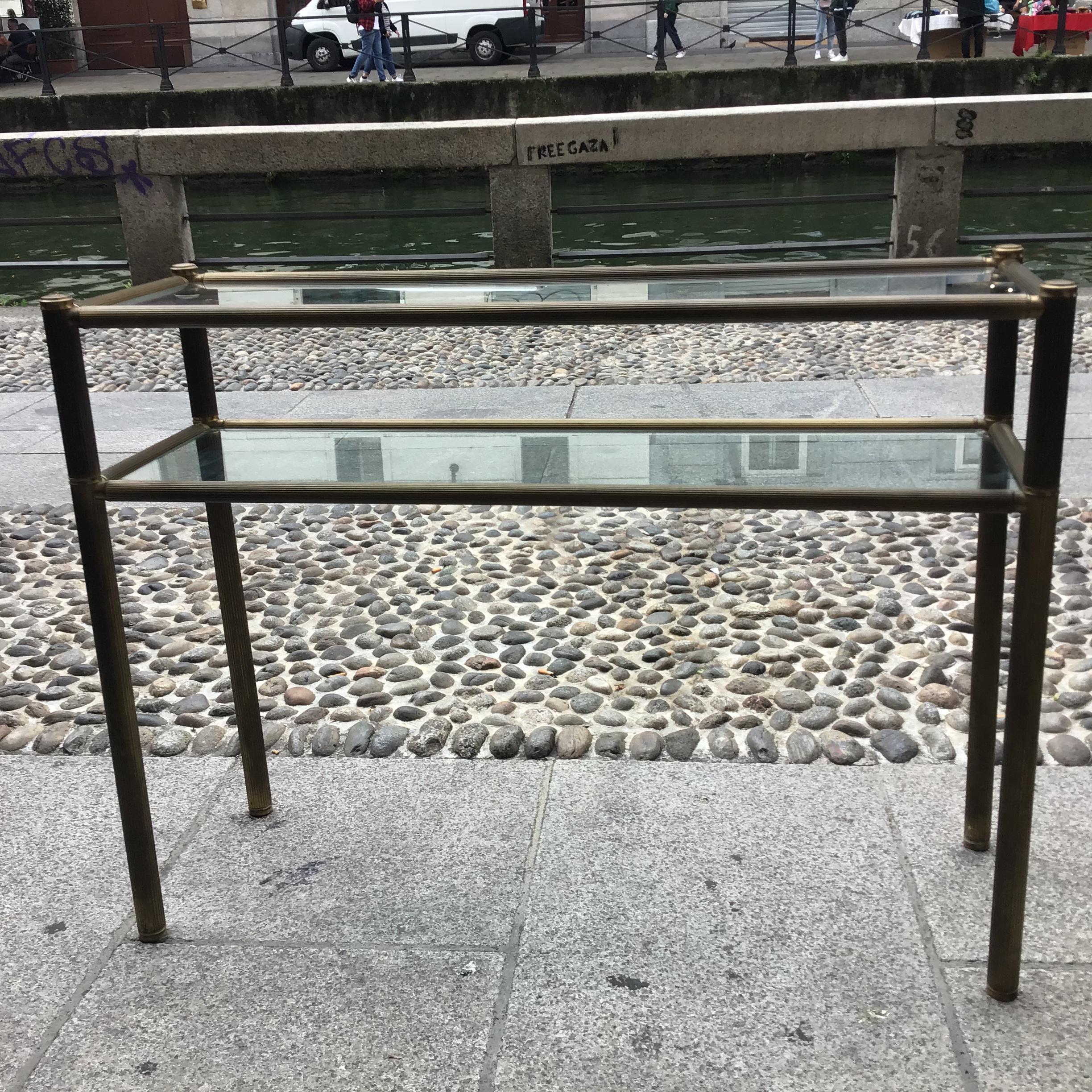 Romeo Rega Console Brass  Glass 1970 Italy For Sale 12
