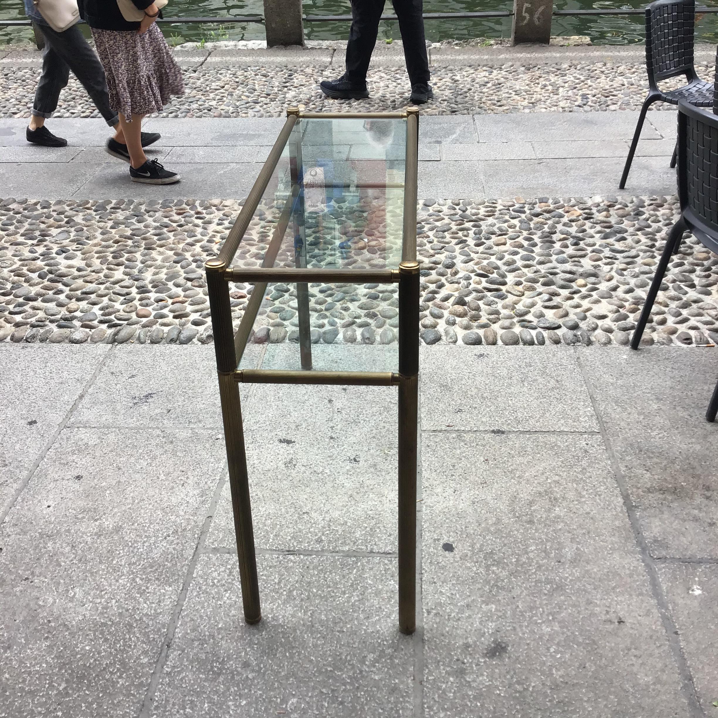 Italian Romeo Rega Console Brass  Glass 1970 Italy For Sale