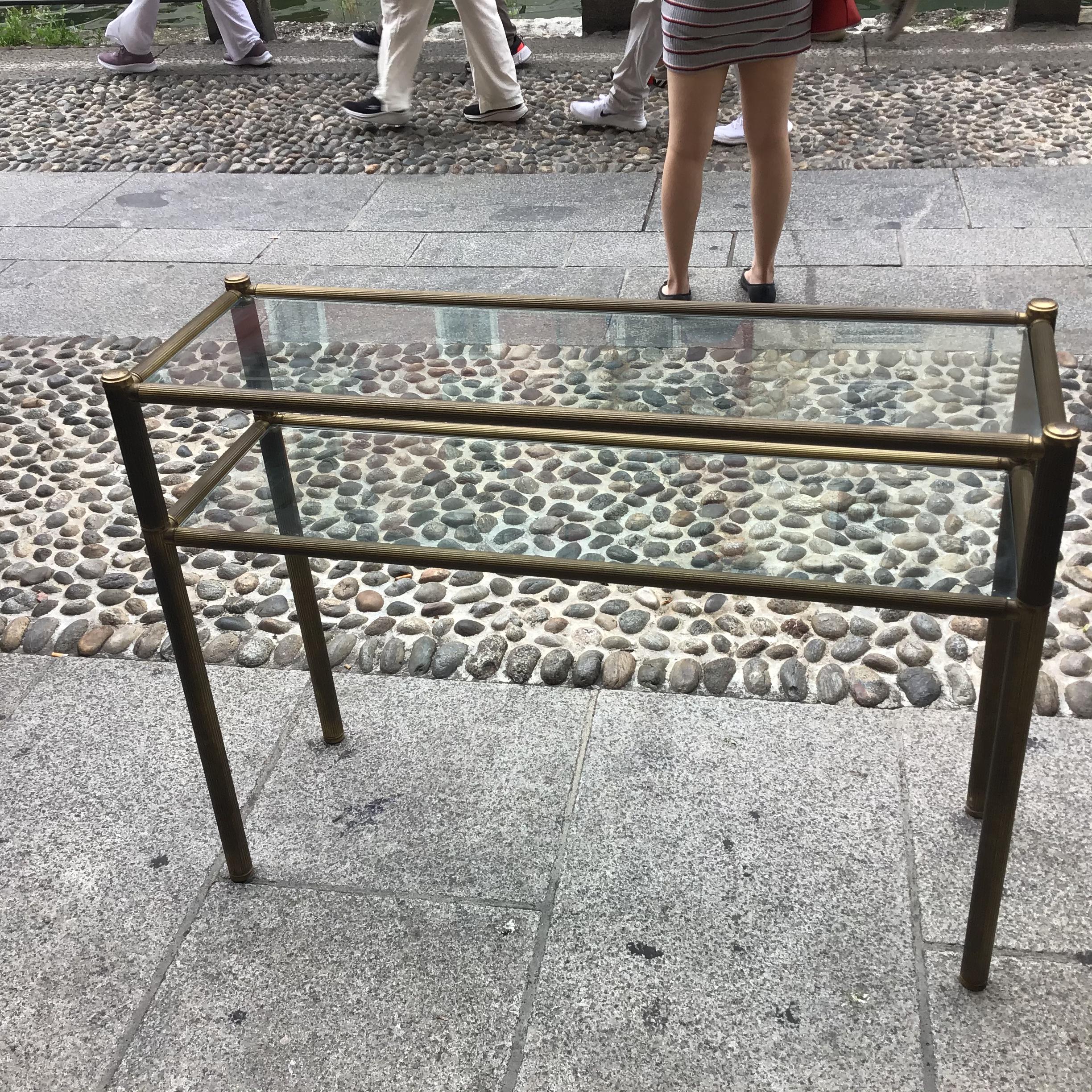 Late 20th Century Romeo Rega Console Brass  Glass 1970 Italy For Sale