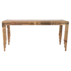 Romeo Rega Brass and Chrome Console Table with Underilluminated Glass Top, 1970s