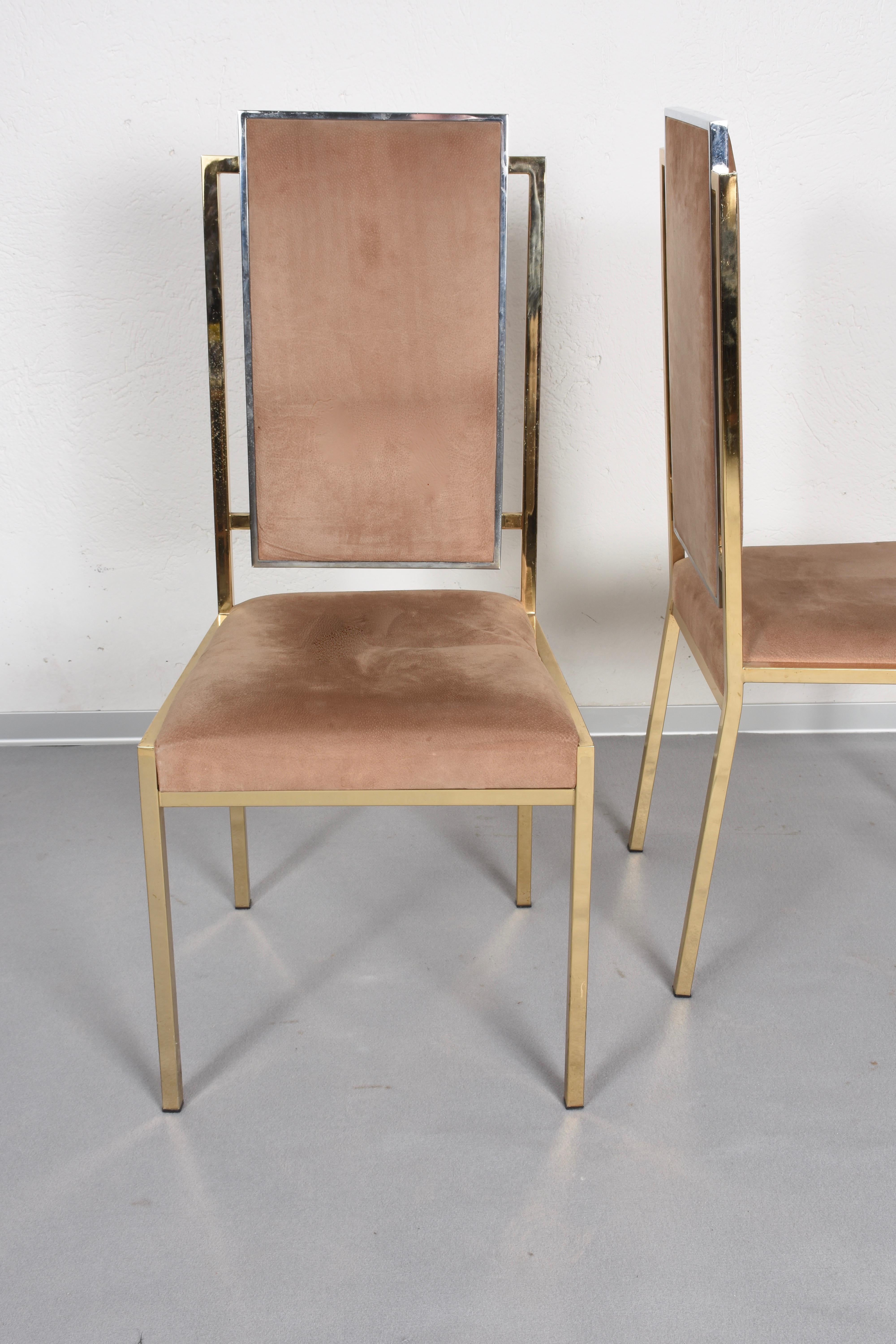 Brass and Chrome Steel Italian Dining Chairs after Romeo Rega, 1970s 5