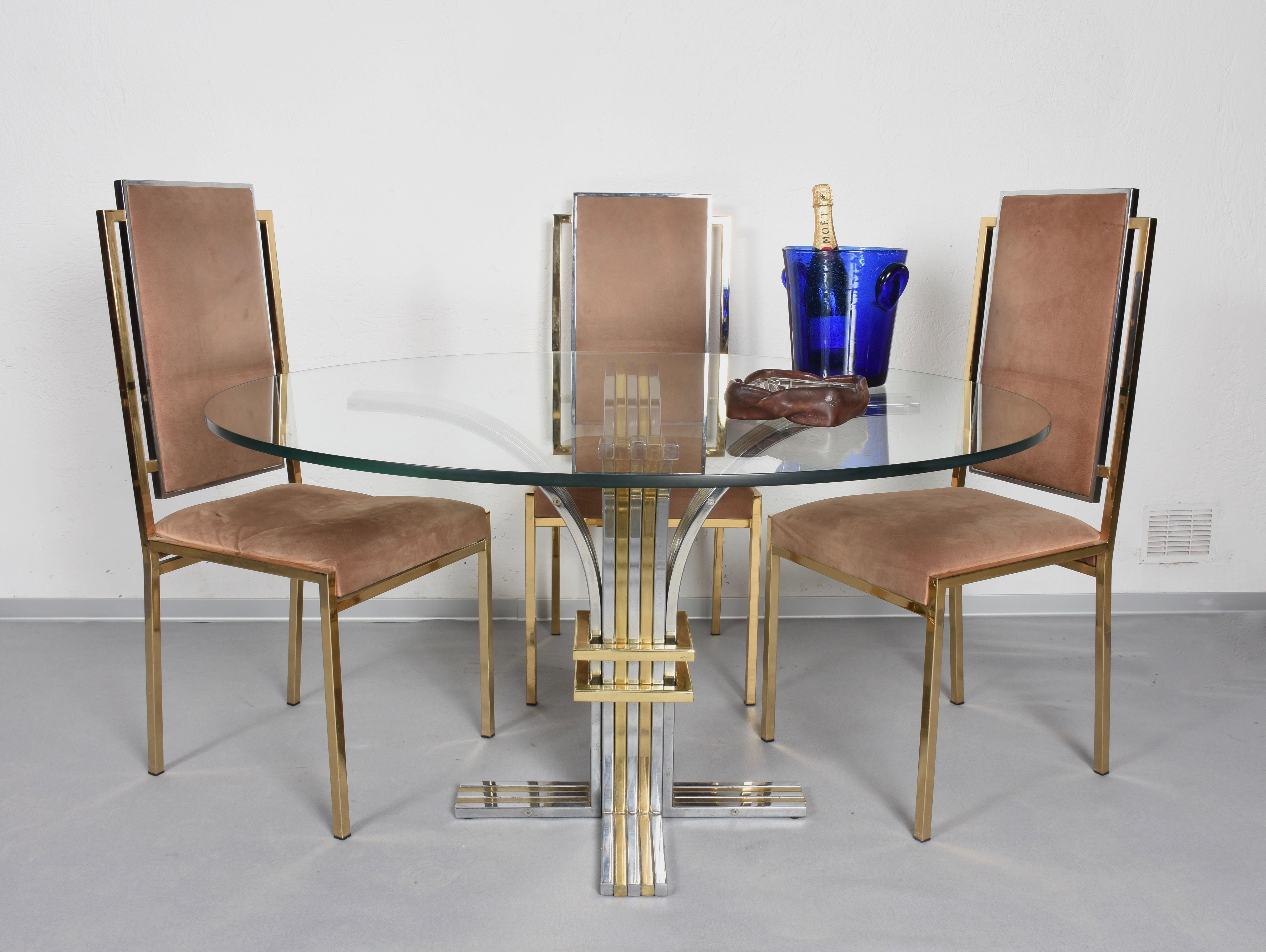 Brass and Chrome Steel Italian Dining Chairs after Romeo Rega, 1970s 4