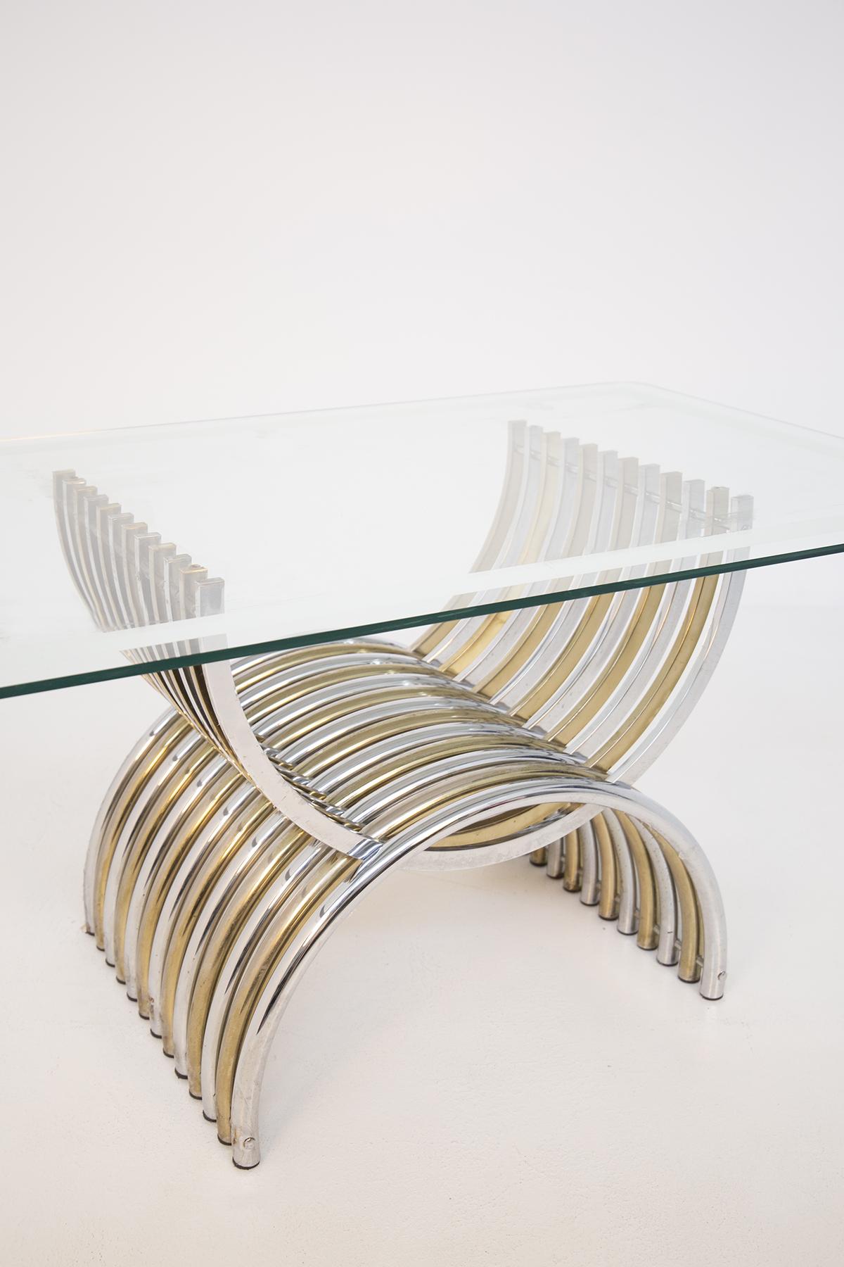 Romeo Rega Dining Table in Chromed and Brassed Steel with Glass 7