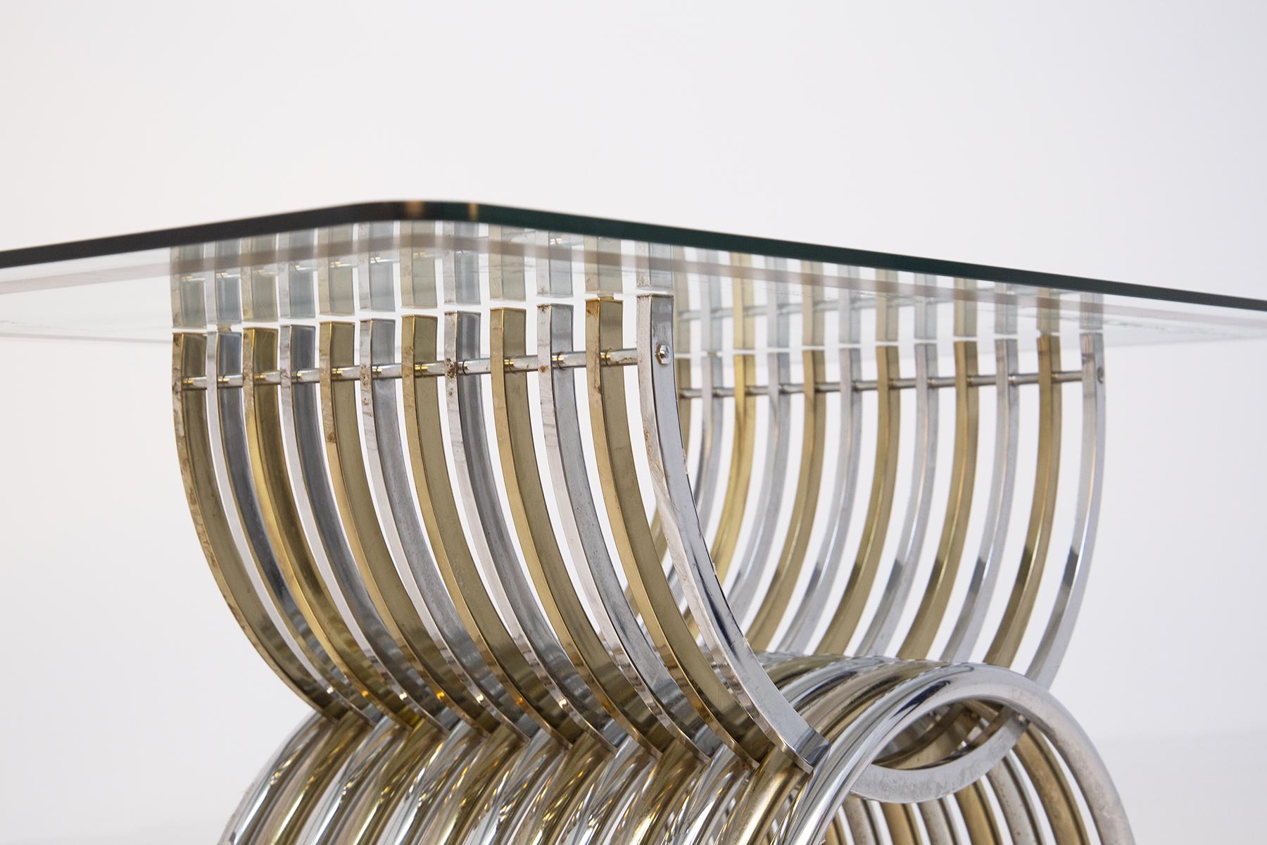 Romeo Rega Dining Table in Chromed and Brassed Steel with Glass 8