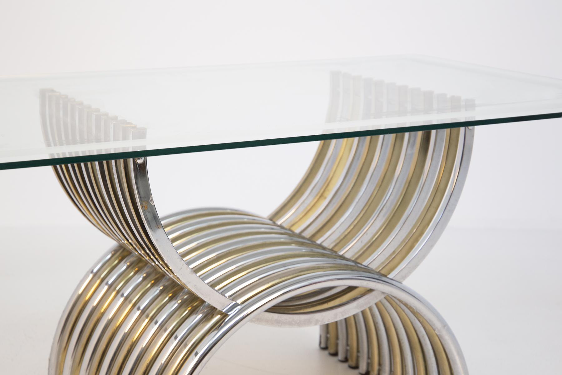 Romeo Rega Dining Table in Chromed and Brassed Steel with Glass In Good Condition In Milano, IT