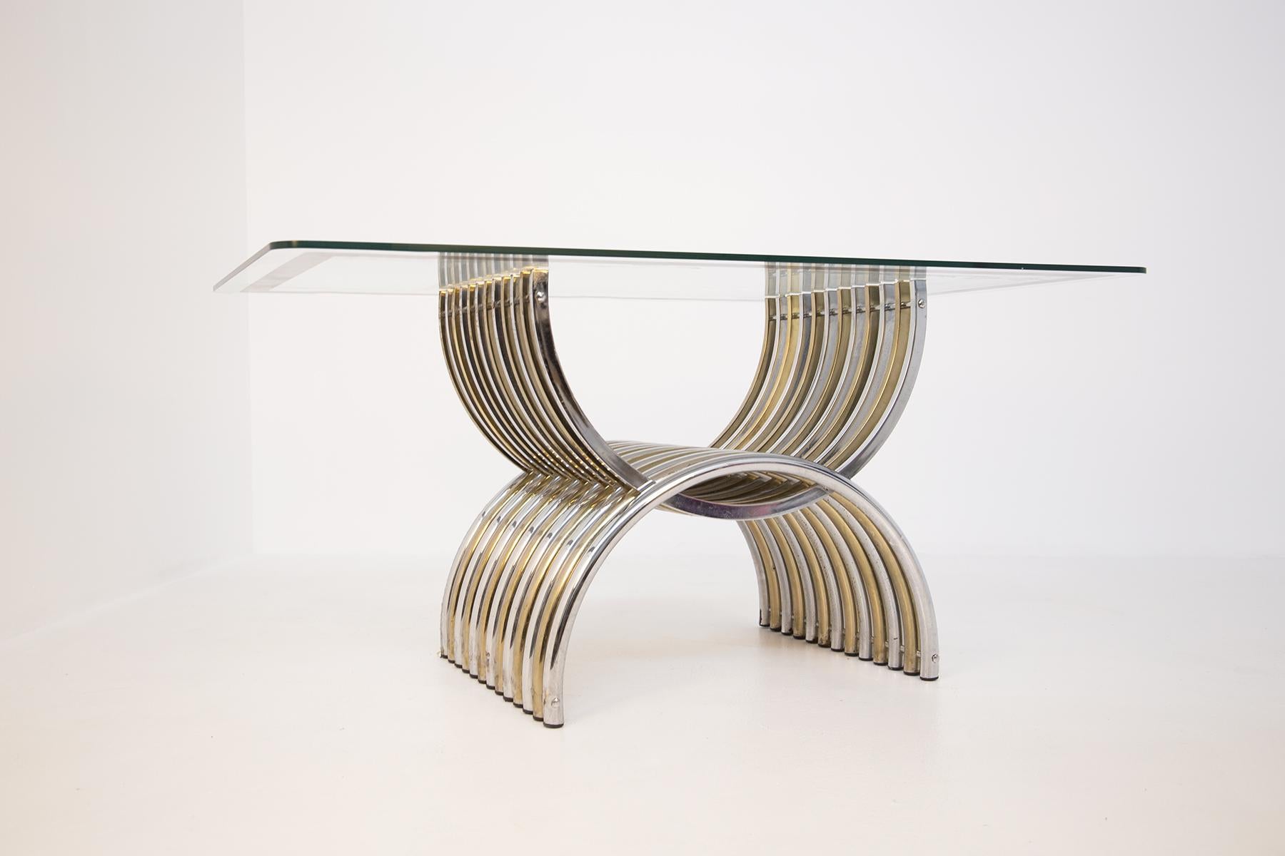 Romeo Rega Dining Table in Chromed and Brassed Steel with Glass 1