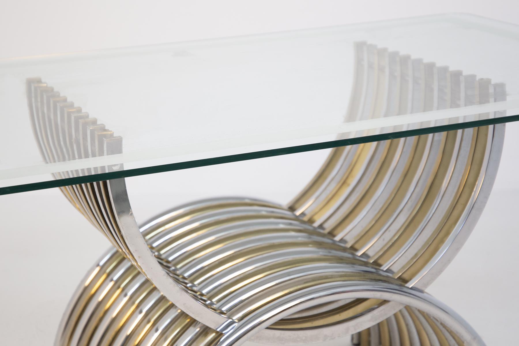 Romeo Rega Dining Table in Chromed and Brassed Steel with Glass 3