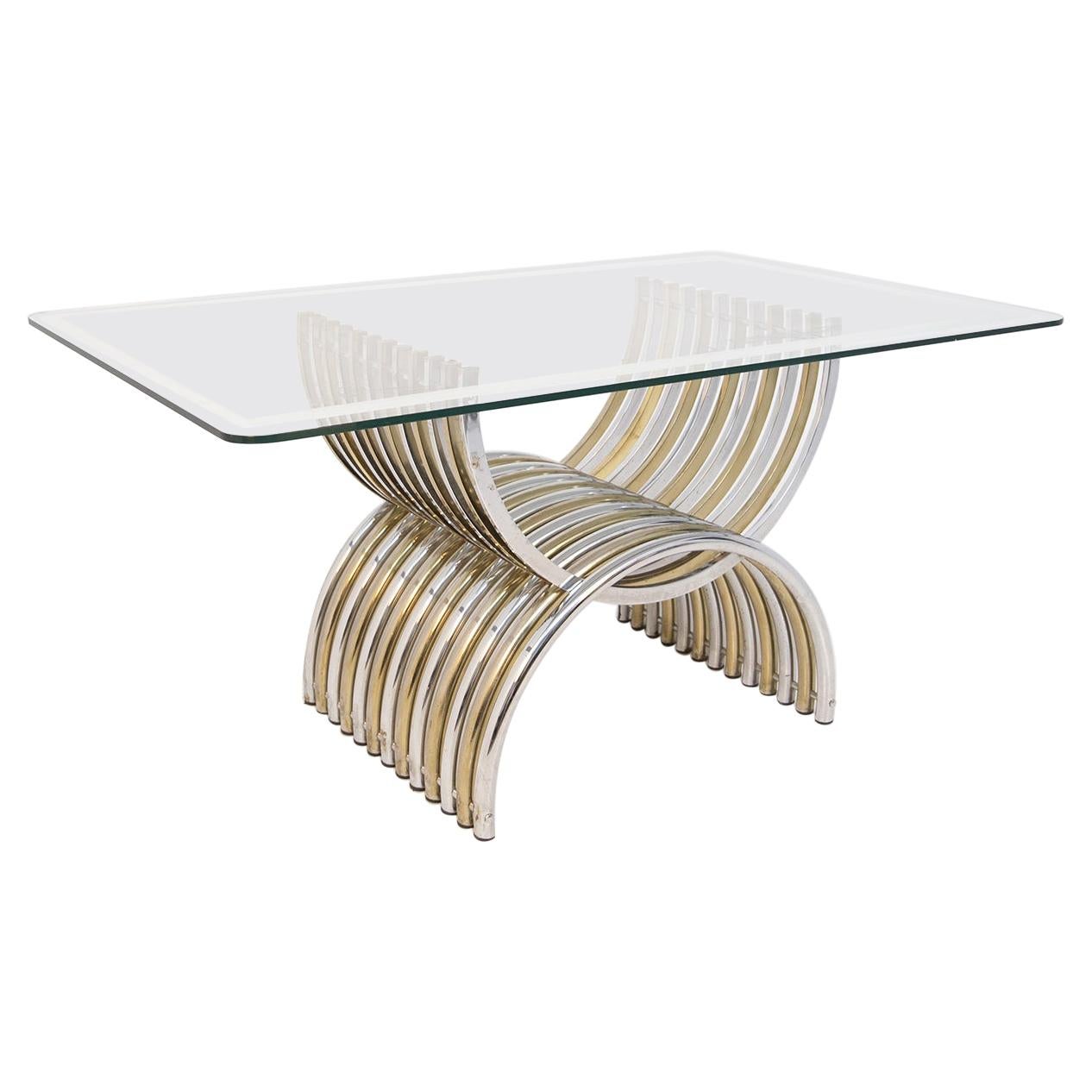 Romeo Rega Dining Table in Chromed and Brassed Steel with Glass