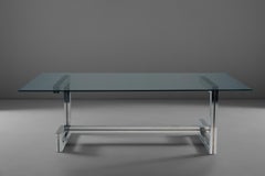 Romeo Rega Dining Table in Steel and Brass with Glass Top, 1970s