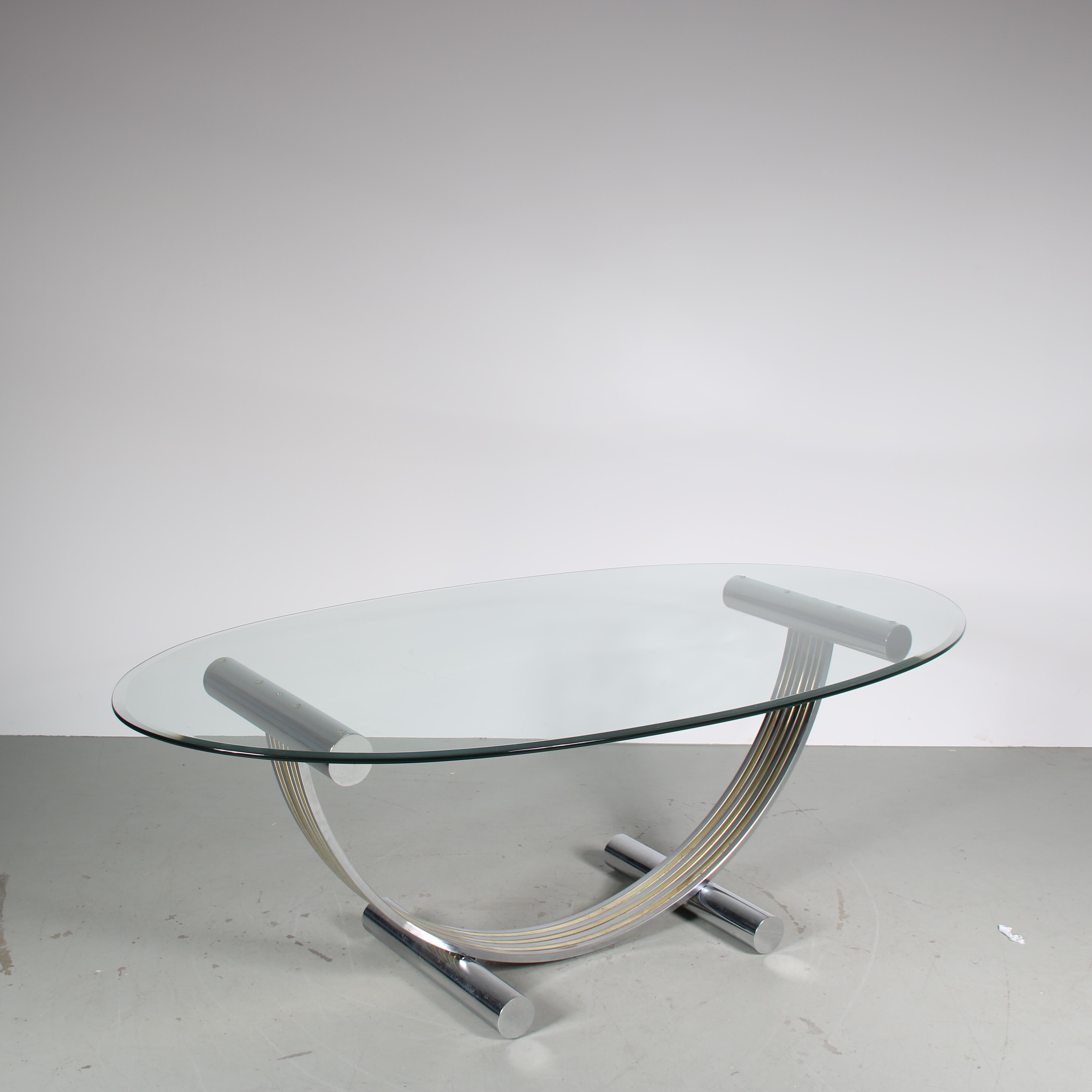 Mid-Century Modern Romeo Rega Dining Table with Glass Top, Italy 1970