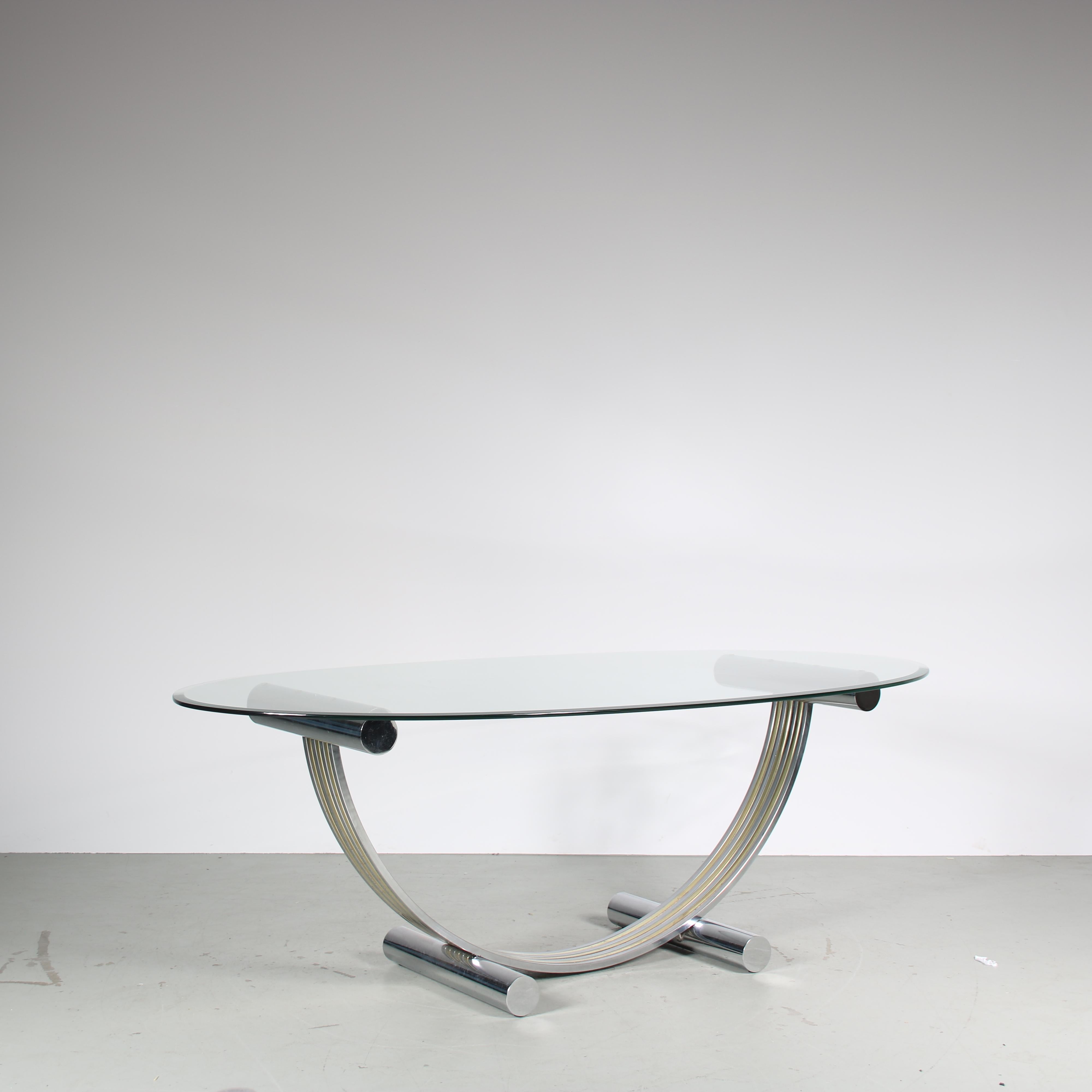 Metal Romeo Rega Dining Table with Glass Top, Italy 1970