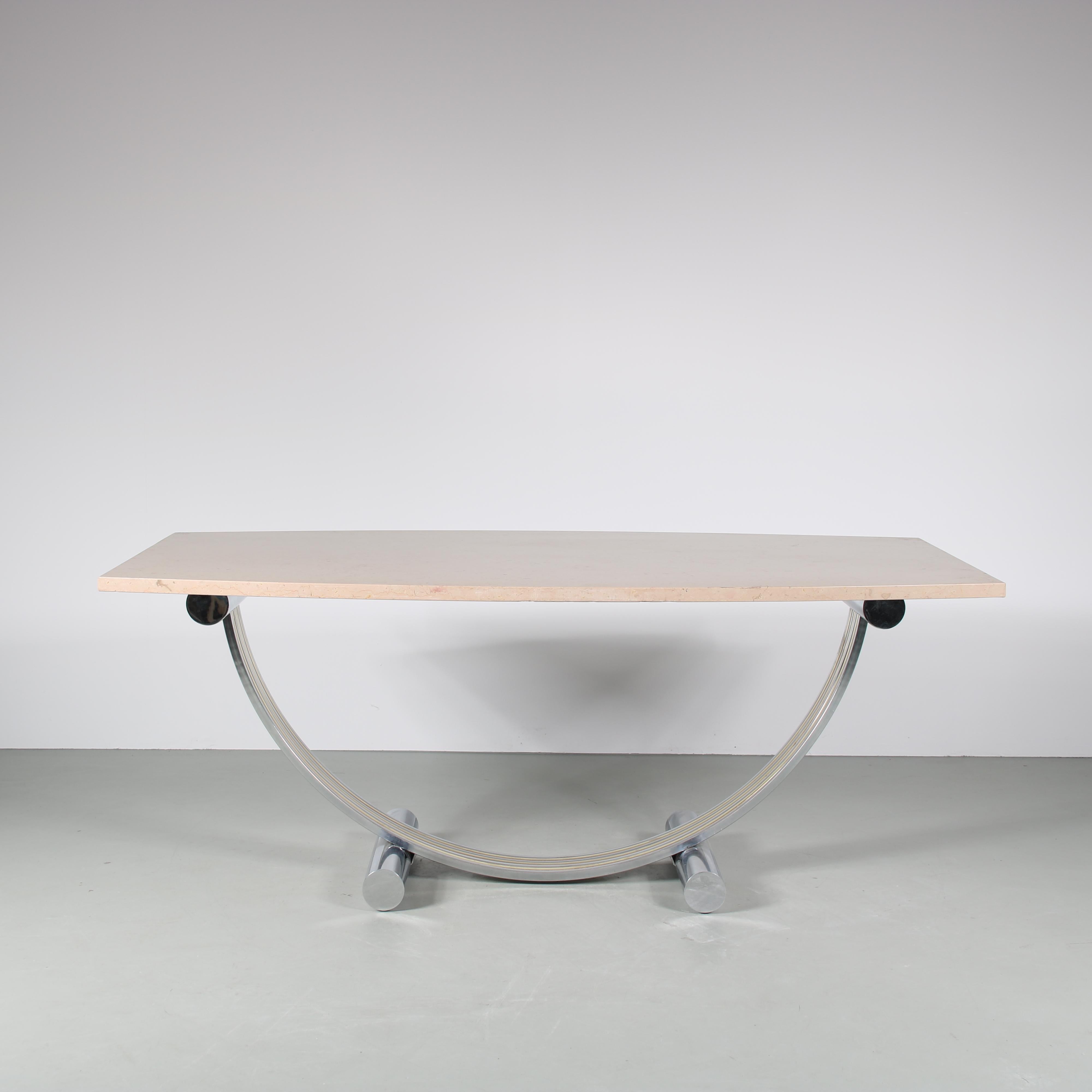 Late 20th Century Romeo Rega Dining Table with Marble Top, Italy 1970