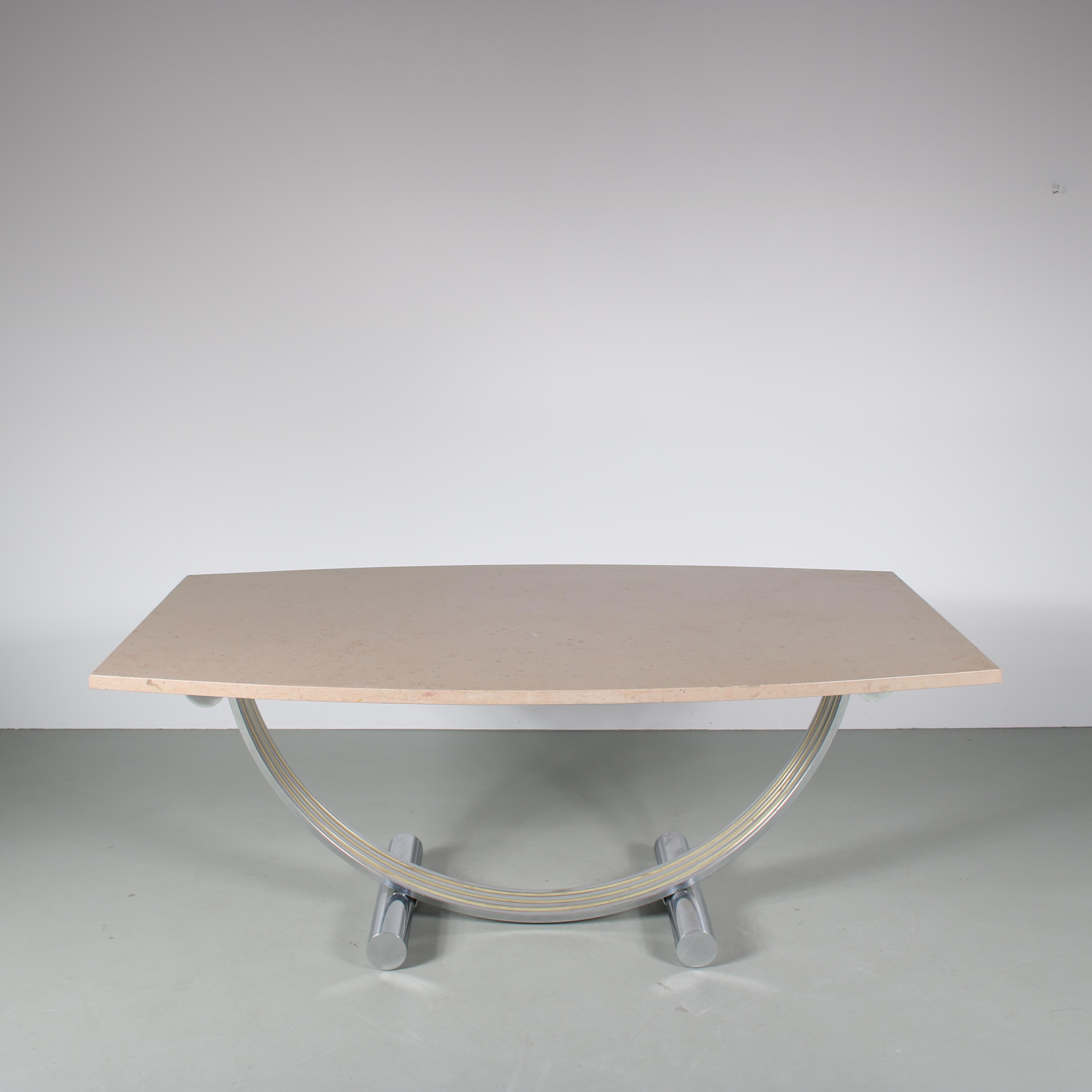 Metal Romeo Rega Dining Table with Marble Top, Italy 1970