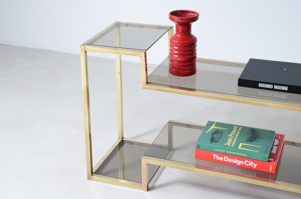 Mid-Century Modern Romeo Rega, elegant console with square brass structure  For Sale