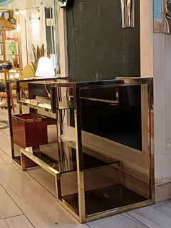 Romeo Rega Elegant Etagere in Brass and Smoked Glass, Italy 1970s