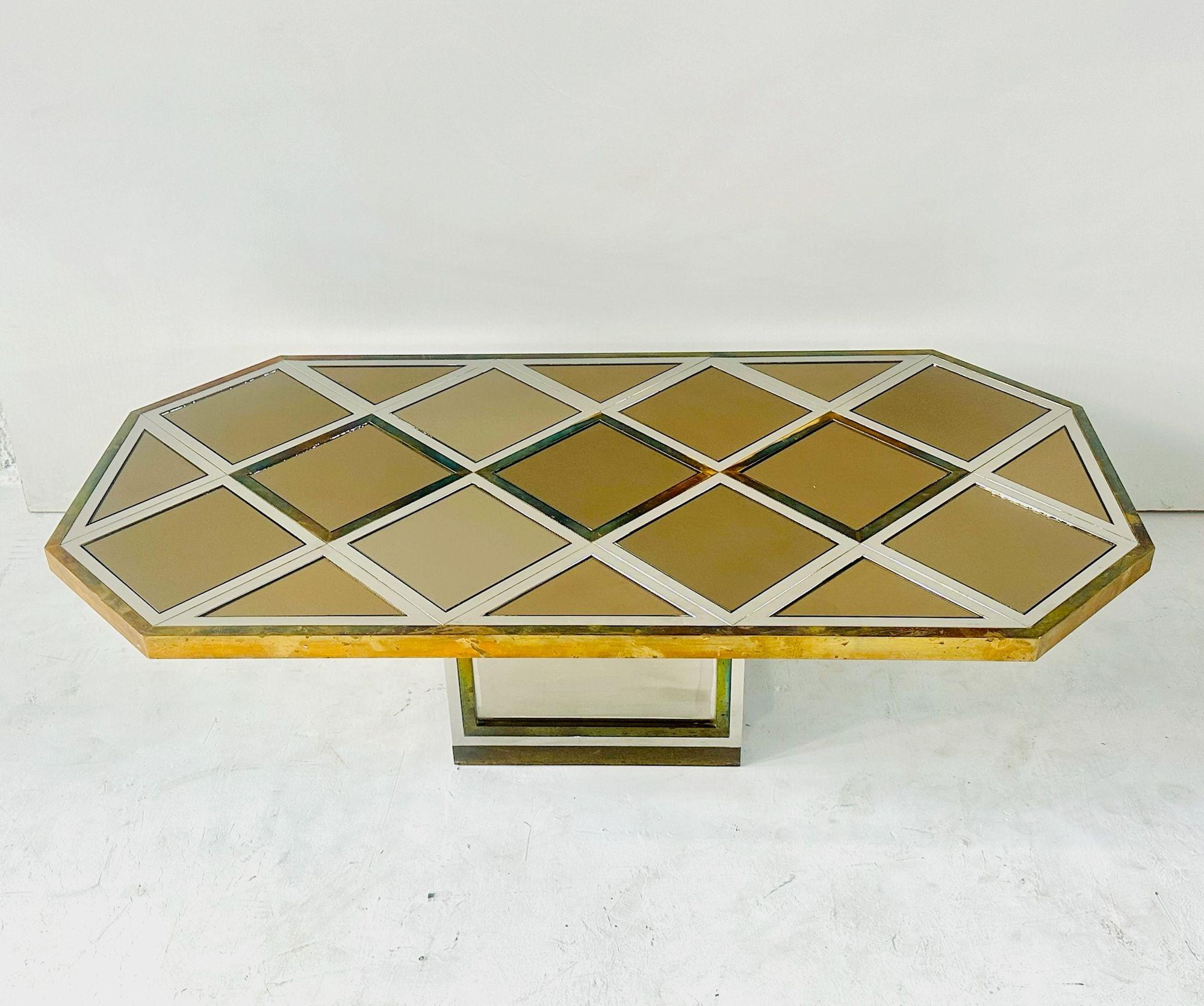 Mid-Century Modern Romeo Rega pour Metalarte Table basse à miroir en laiton chromé, Italie 1970 en vente