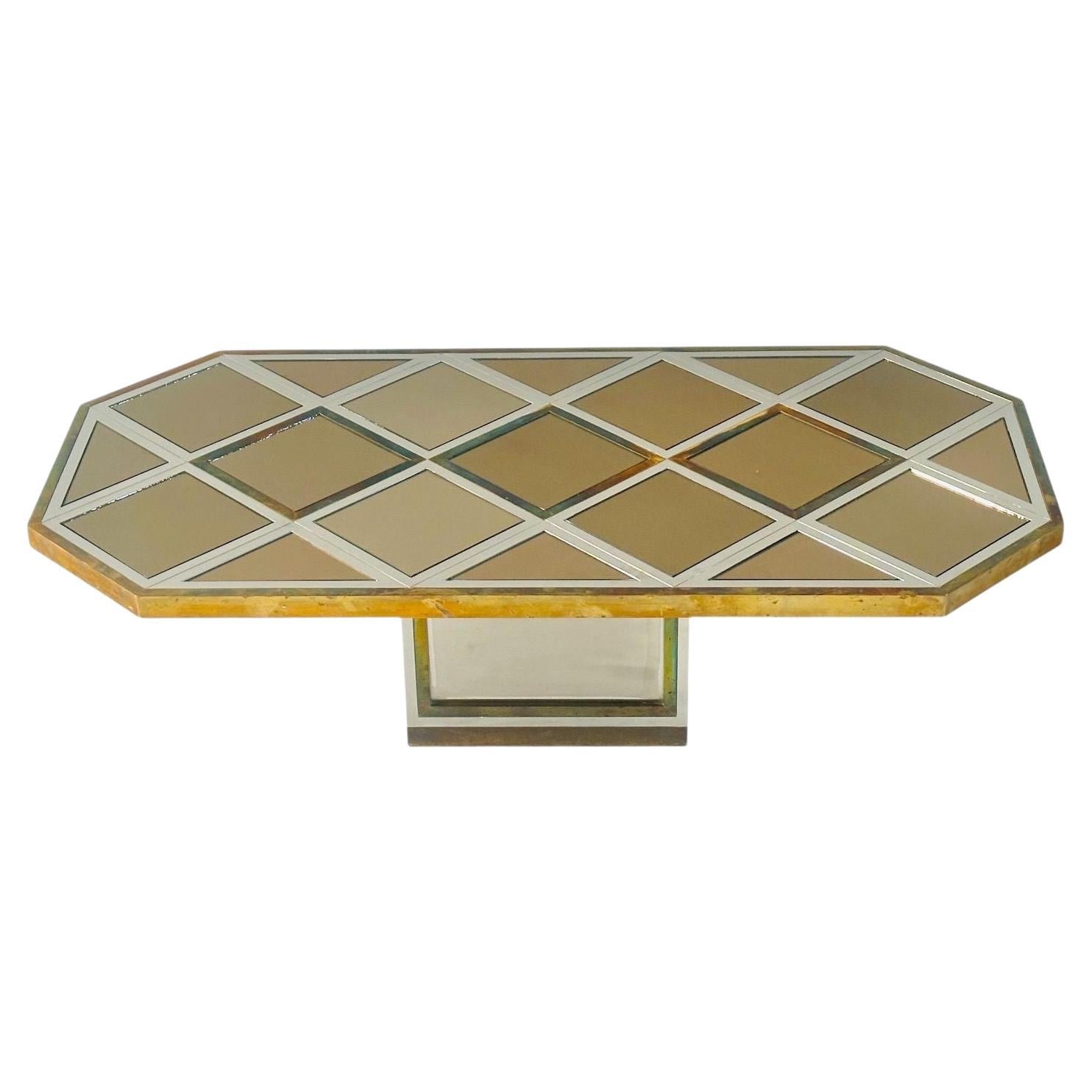 Romeo Rega pour Metalarte Table basse à miroir en laiton chromé, Italie 1970 en vente