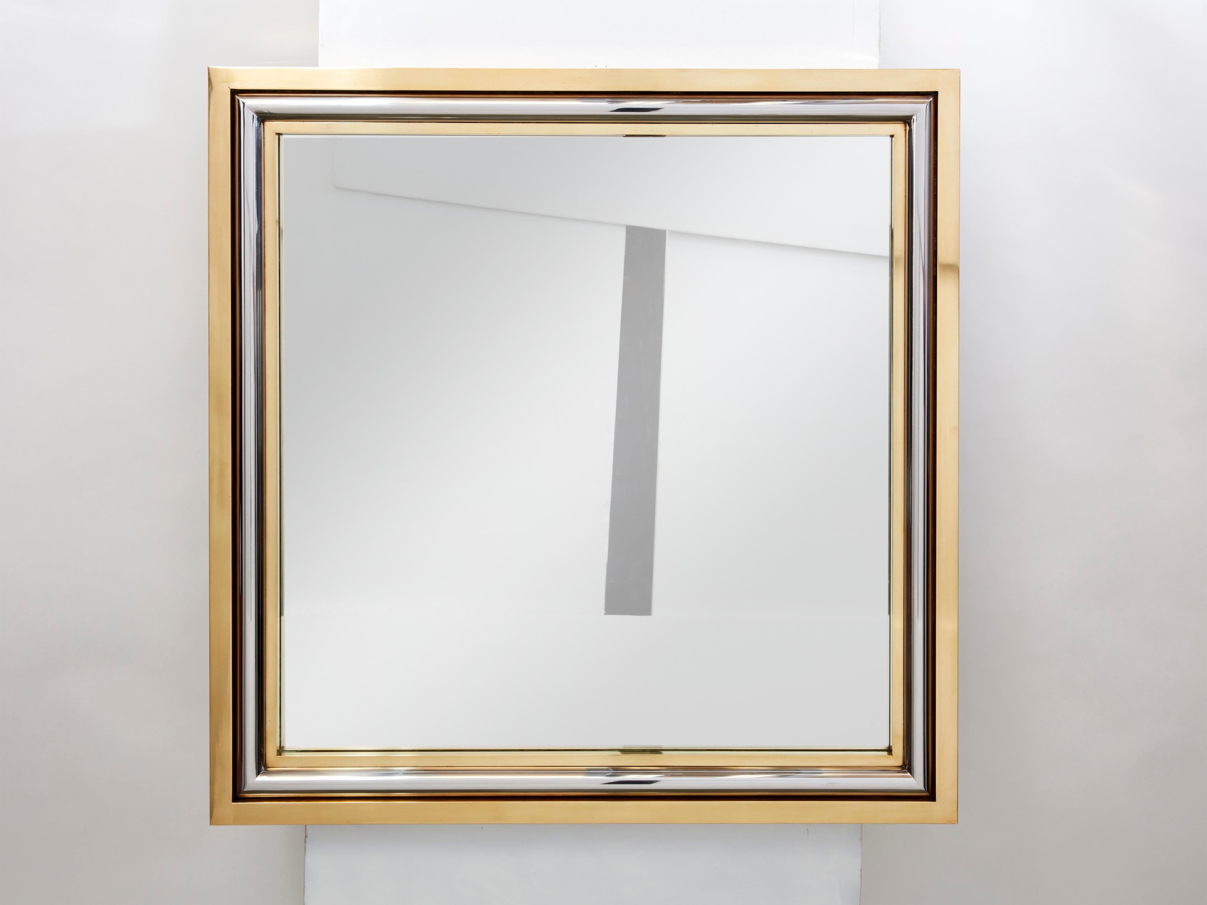 Romeo Rega pour Metalarte - Grand miroir carré chromé en laiton, 1970 en vente 5