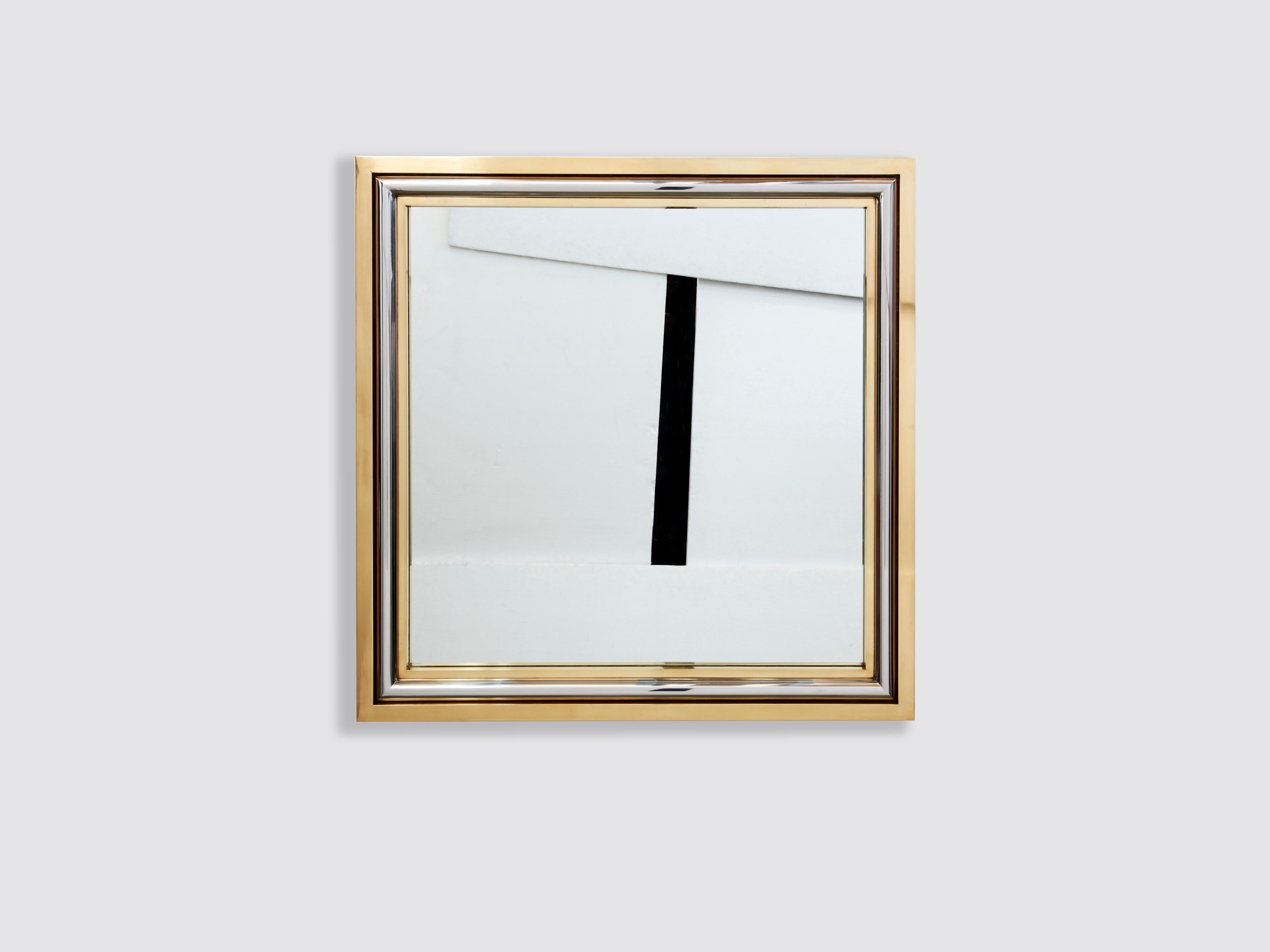 Romeo Rega for Metalarte Large Brass Chrome Square Mirror, 1970s In Good Condition For Sale In Paris, IDF