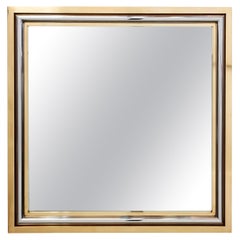 Romeo Rega für Metalarte, Großer quadratischer Spiegel aus Messing und Chrom, 1970er Jahre