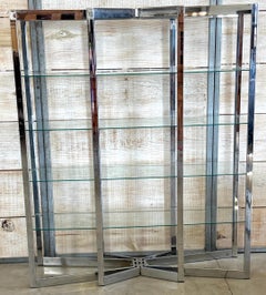 Romeo Rega Geometric Chrome and Glass Étagère with Sculptural Top and Base