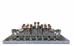 Romeo Rega Chess Game in Brass and Chrome, Signed, Italy 1970s