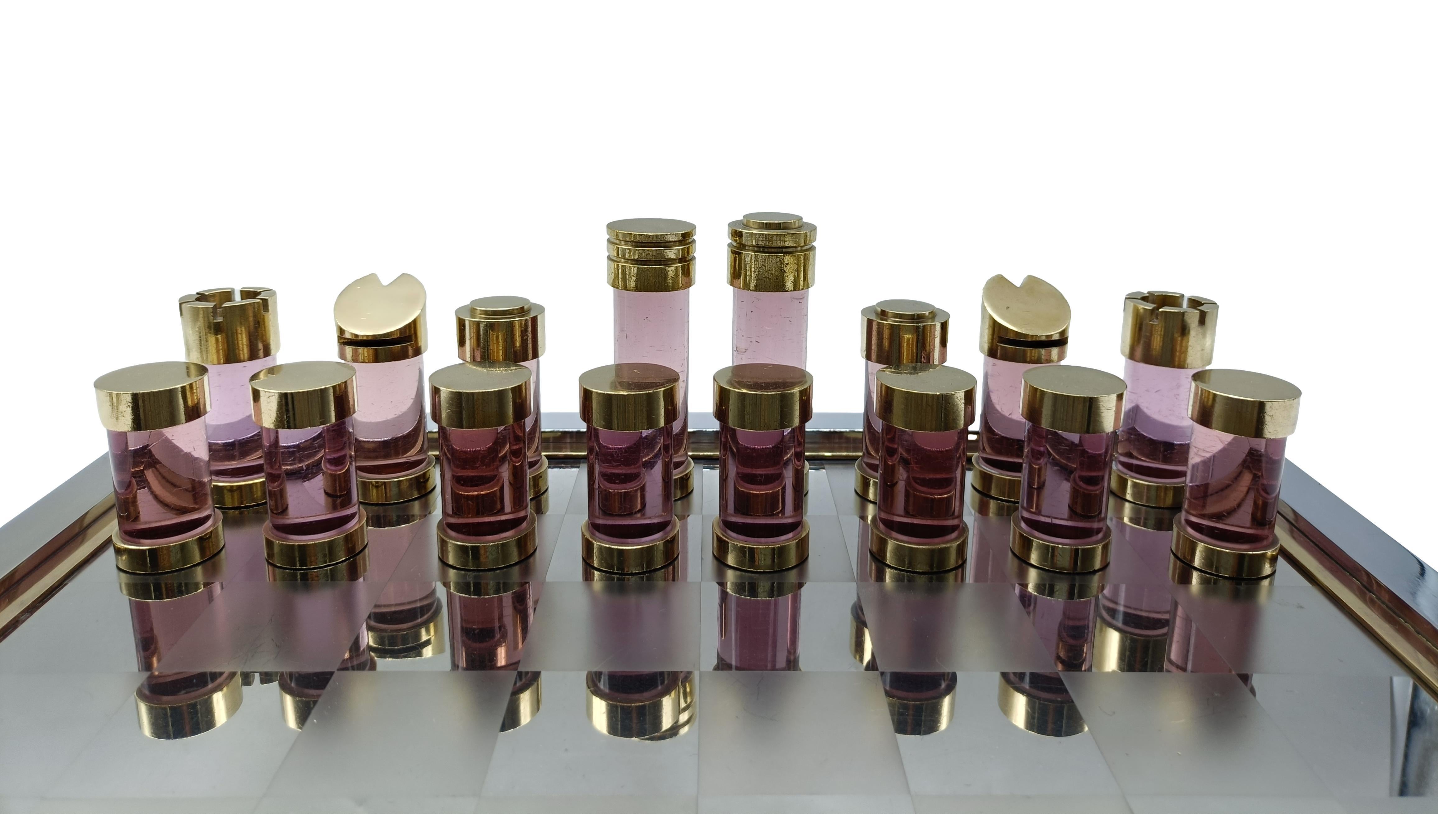 Romeo Rega Gioco degli Scacchi in Ottone e Cromo, Firmata, Italia 1970s Bon état - En vente à Naples, IT