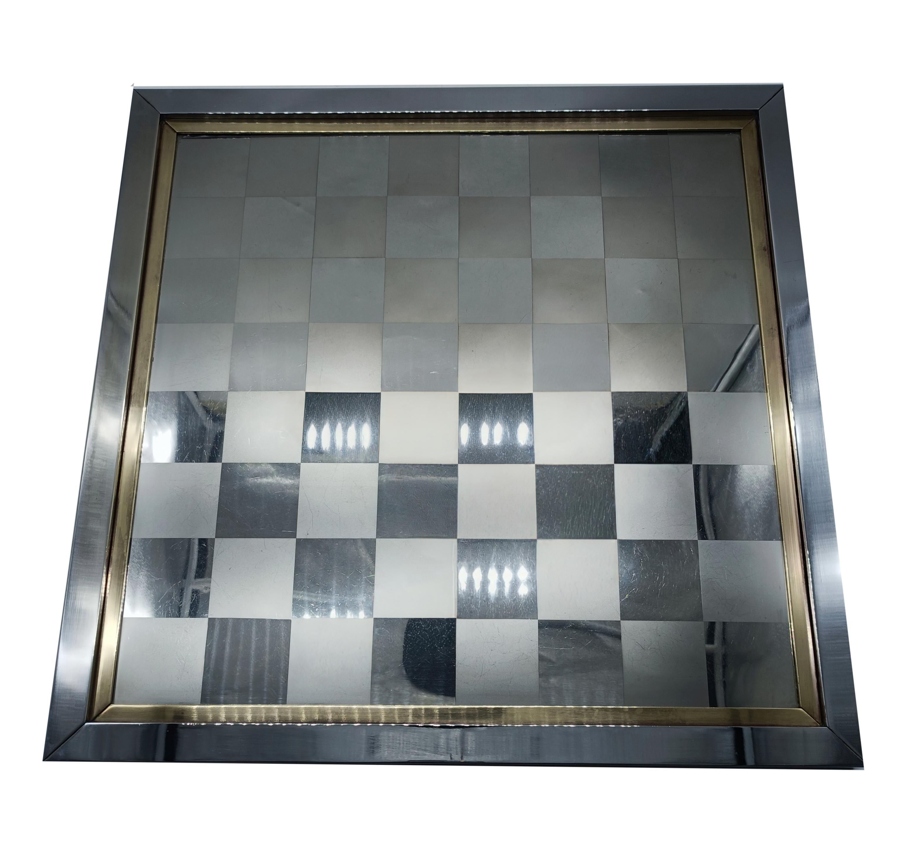 Laiton Romeo Rega Gioco degli Scacchi in Ottone e Cromo, Firmata, Italia 1970s en vente