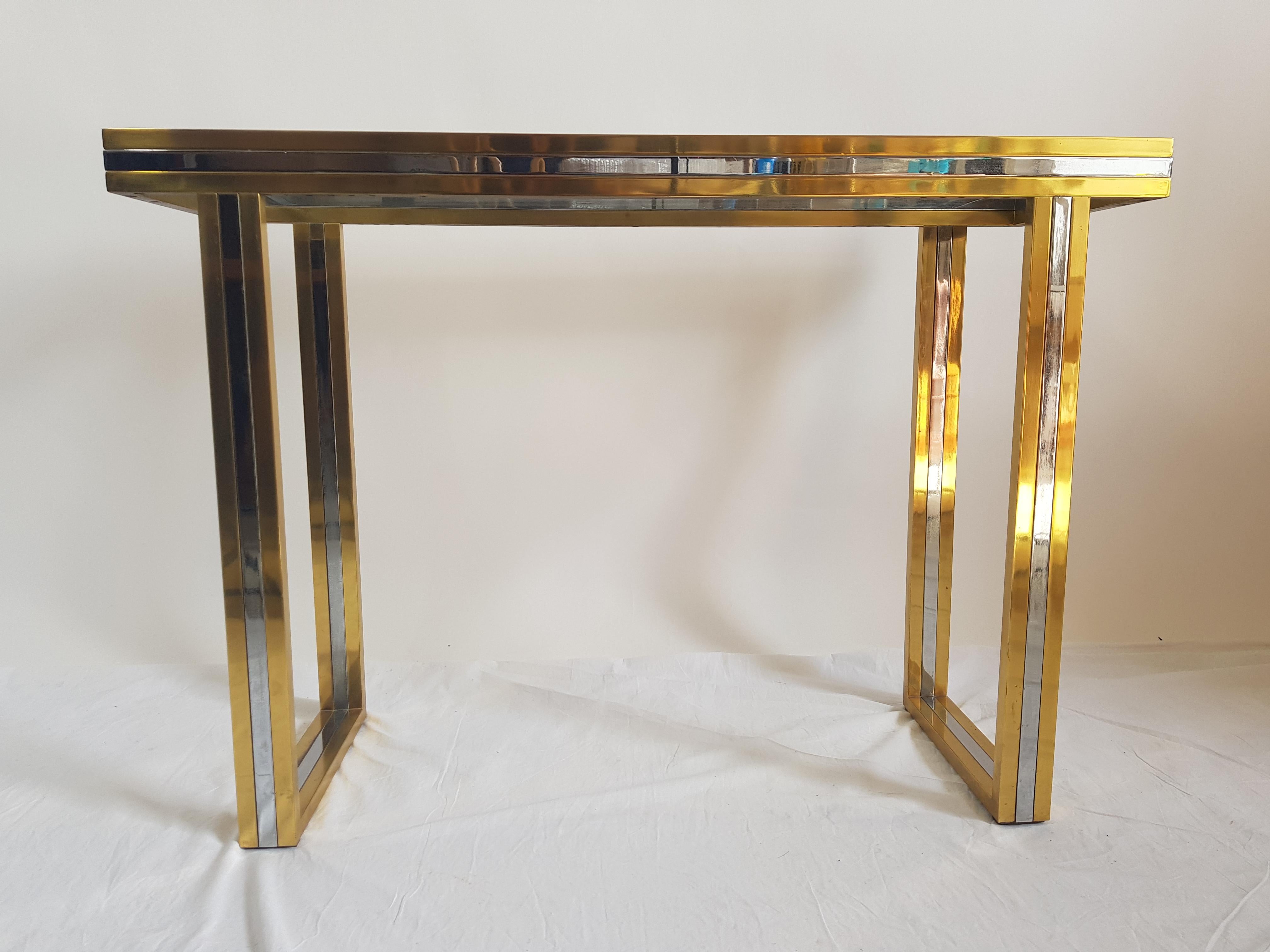 Romeo Rega, Gold Brass and Chrome Console Table, Itaty, 1970s In Good Condition In LES LILAS, FR