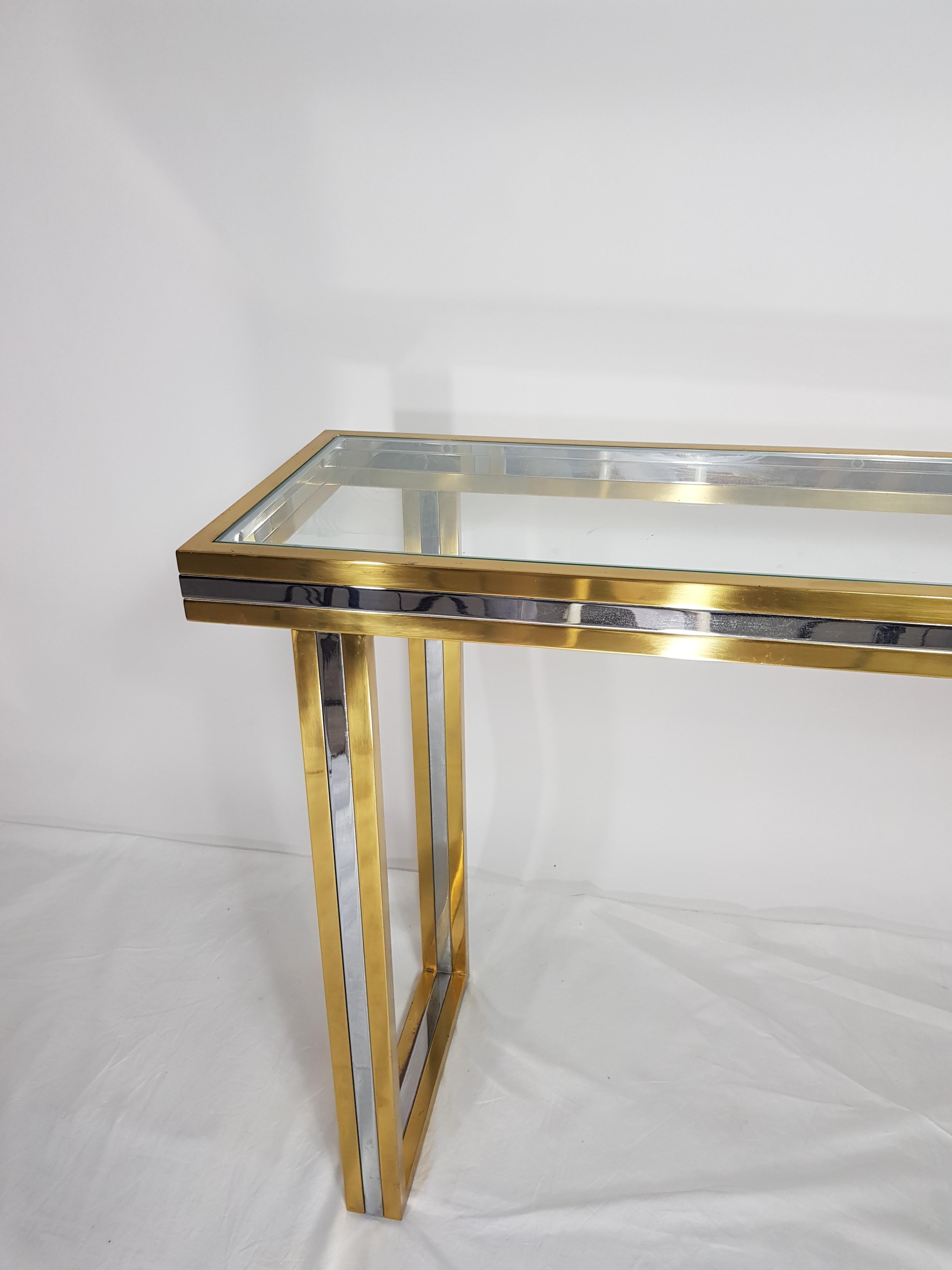 Romeo Rega, Gold Brass and Chrome Console Table, Itaty, 1970s 1