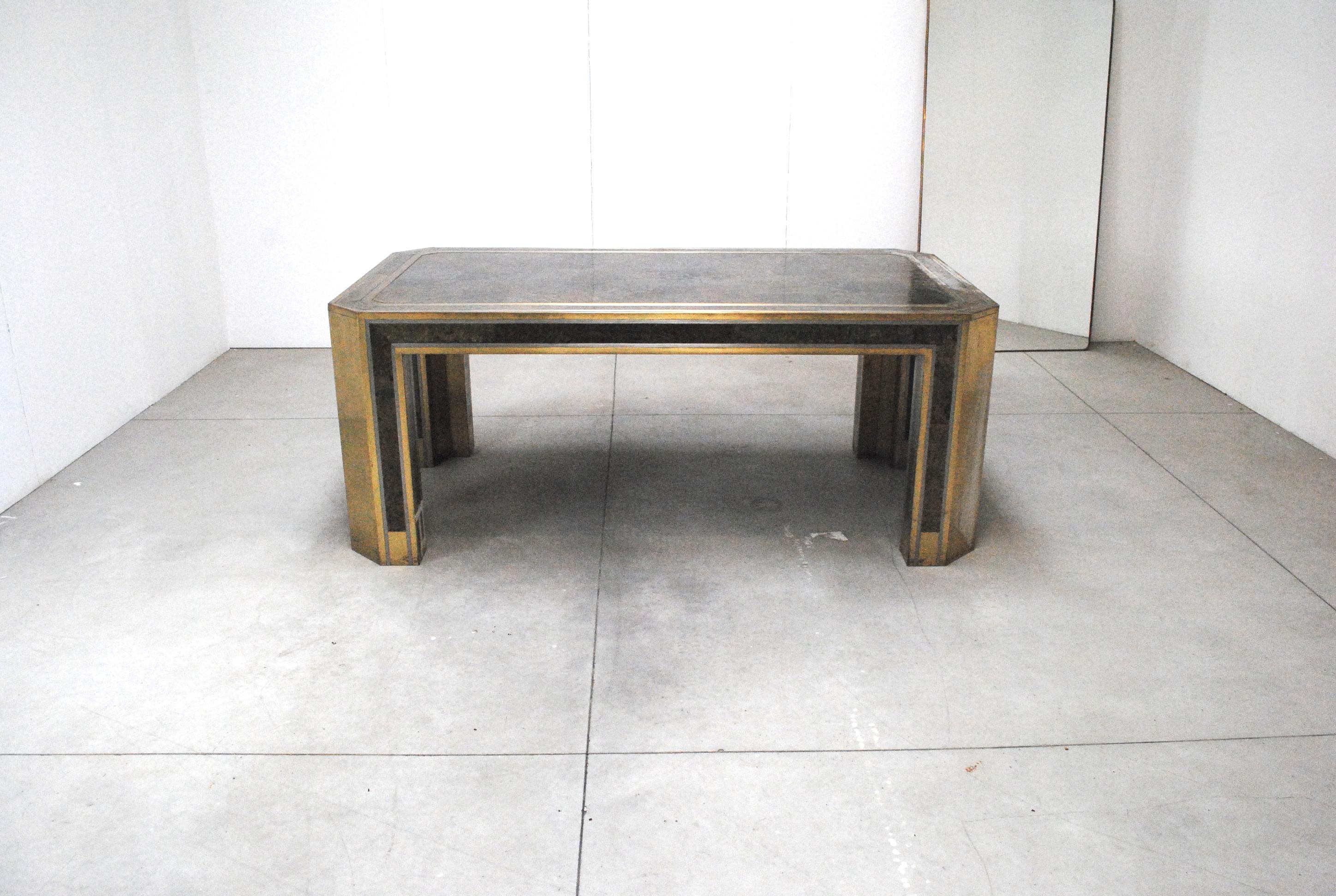 Fantastic and extra size table by Romeo Rega in brass and real turtle skin from 1970s.
Italian designer Romeo Rega is one of several 1970s-era designers that are associated with a combination of modernism and glamour in their furniture creations.