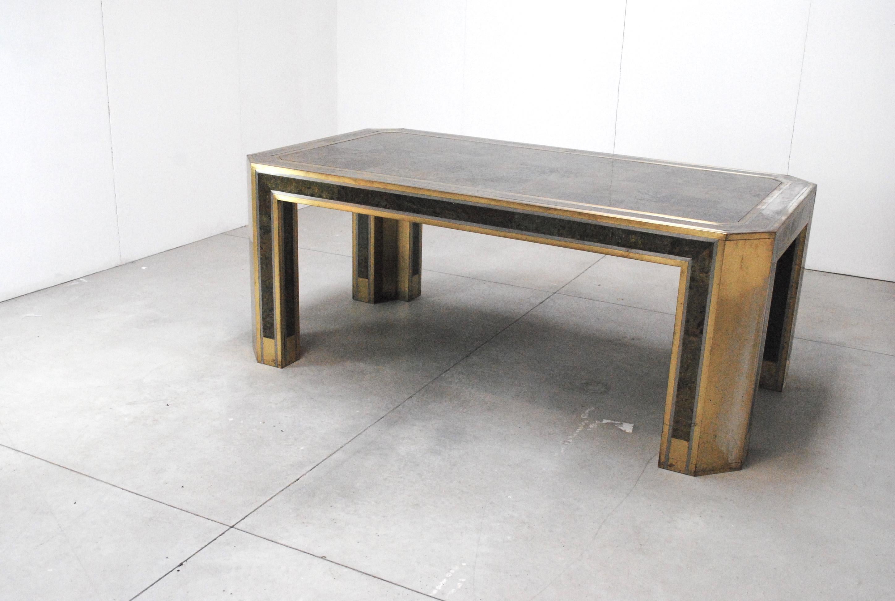 Italian Romeo Rega Gorgeous Table in Brass and Turtle Skin from, 1970s