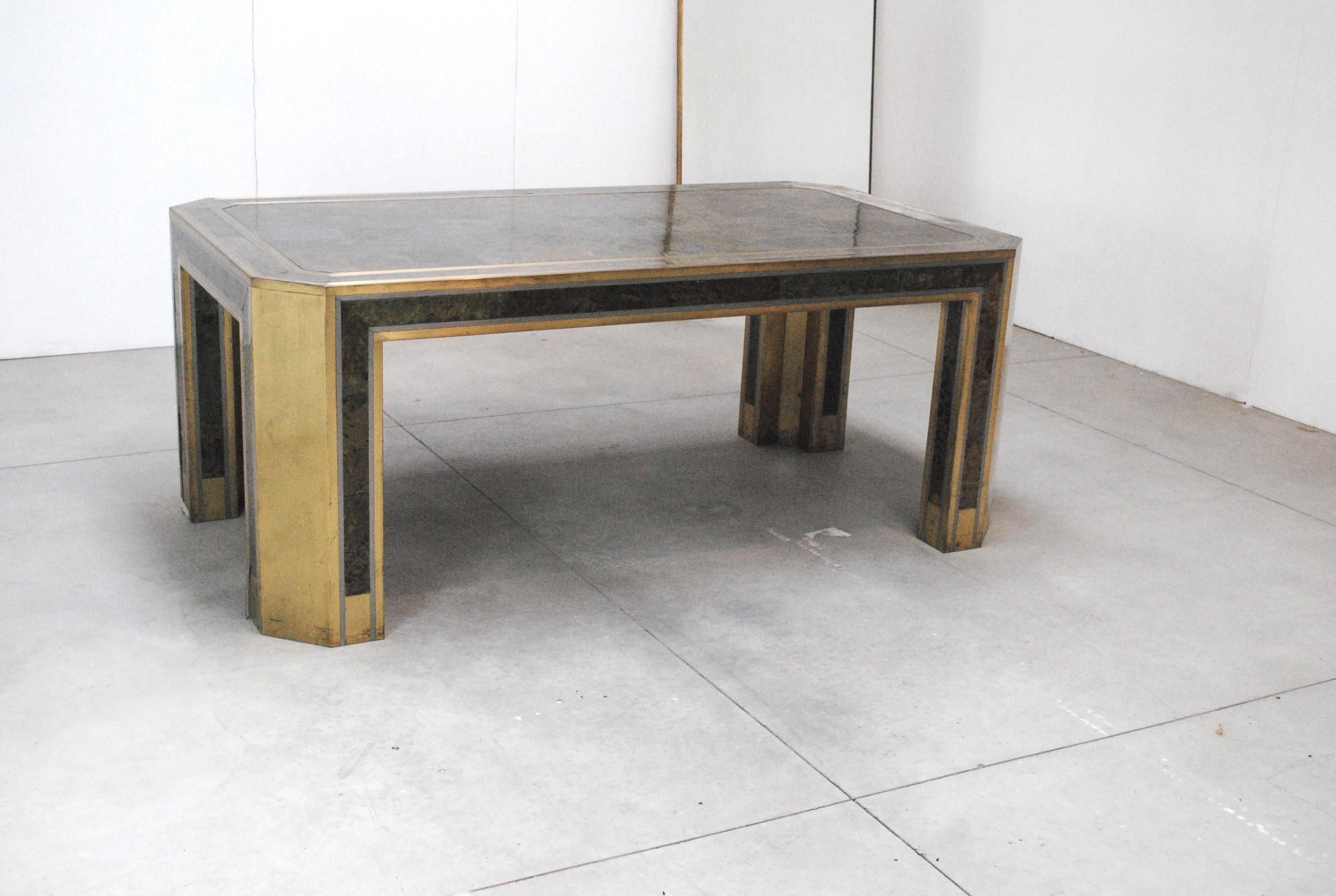 Romeo Rega Gorgeous Table in Brass and Turtle Skin from, 1970s In Fair Condition In bari, IT