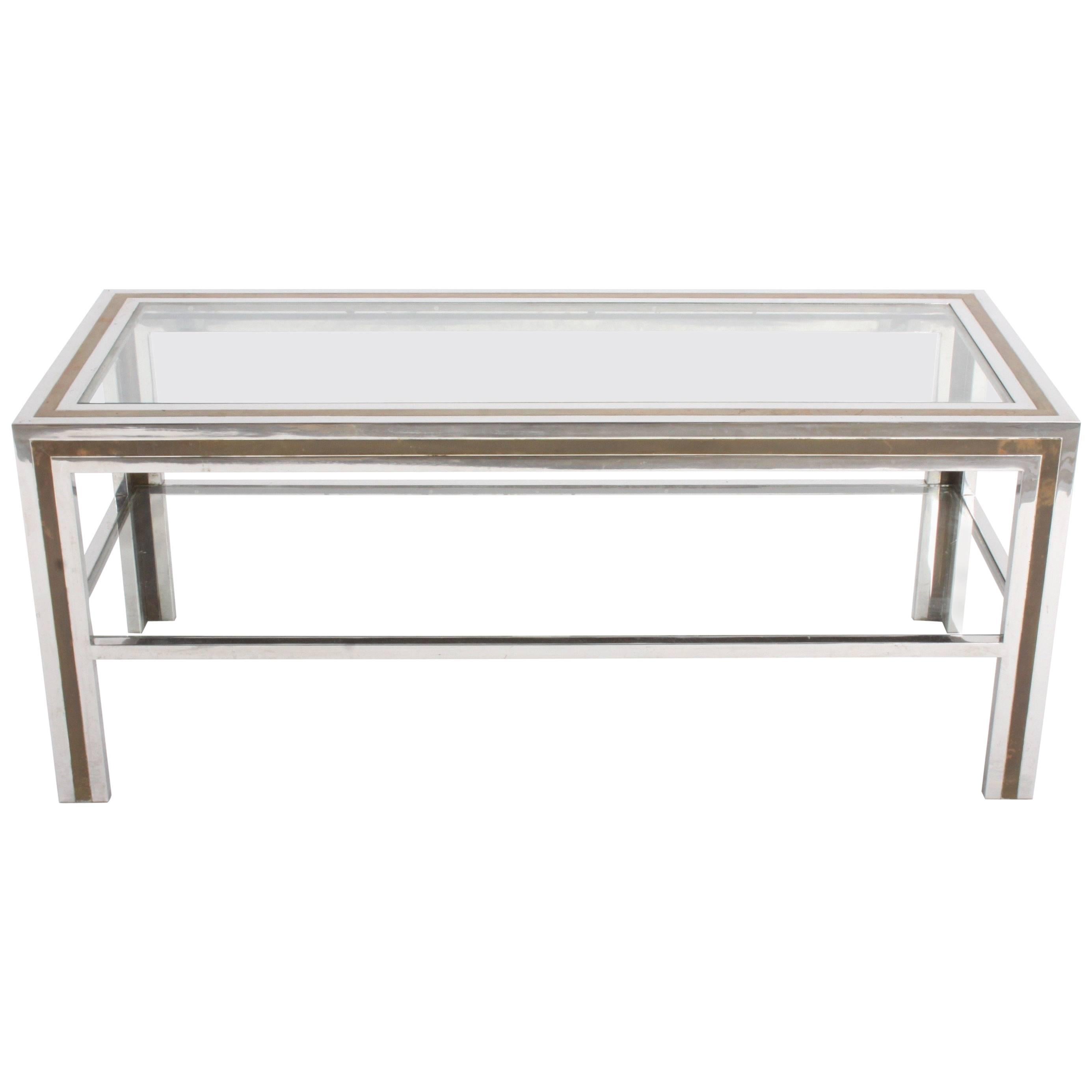 Table basse en chrome et laiton de style Hollywood Regency des années 1970 de Romeo Rega
