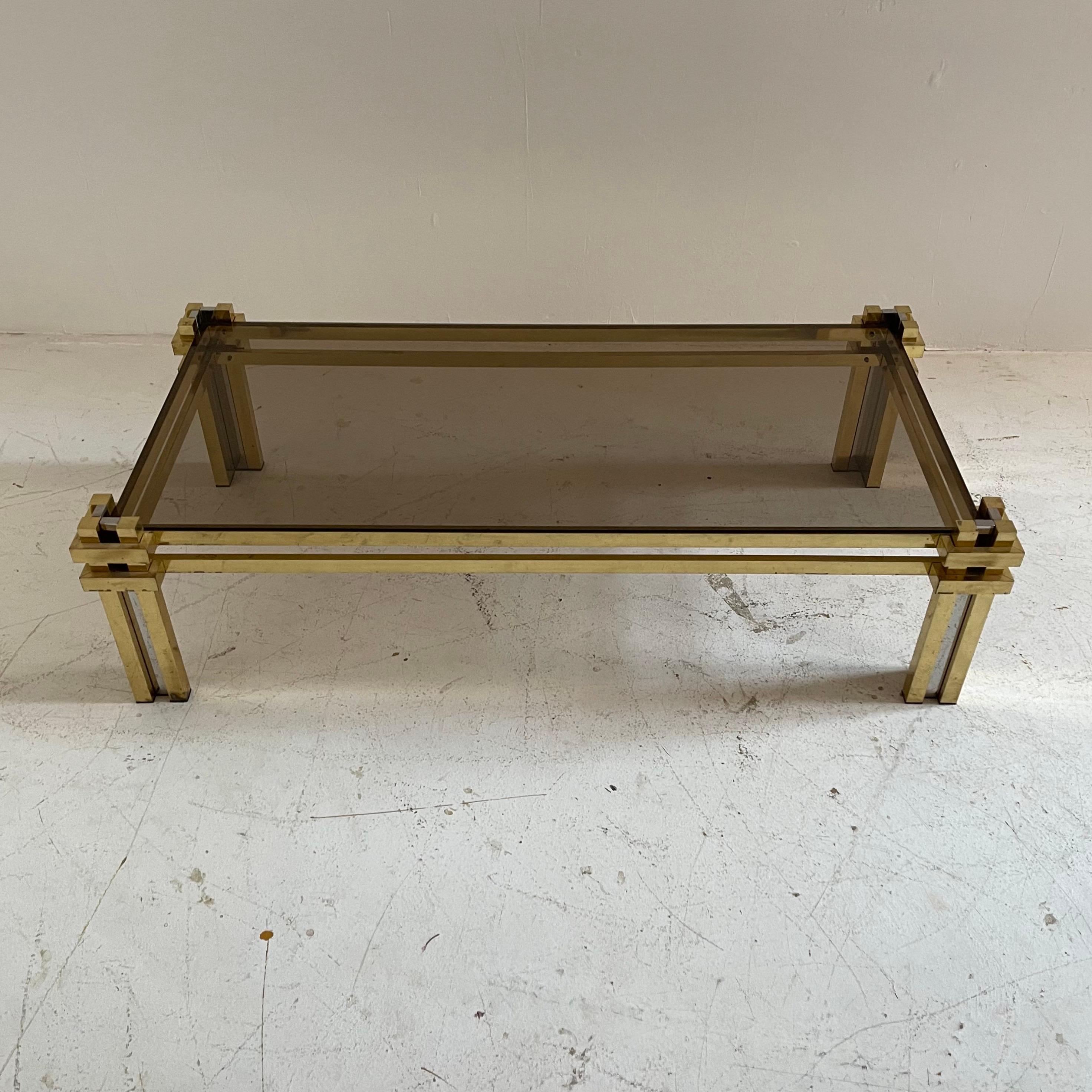 Romeo Rega impressive large brass coffee table Model 'Skyline', Italy 1976.