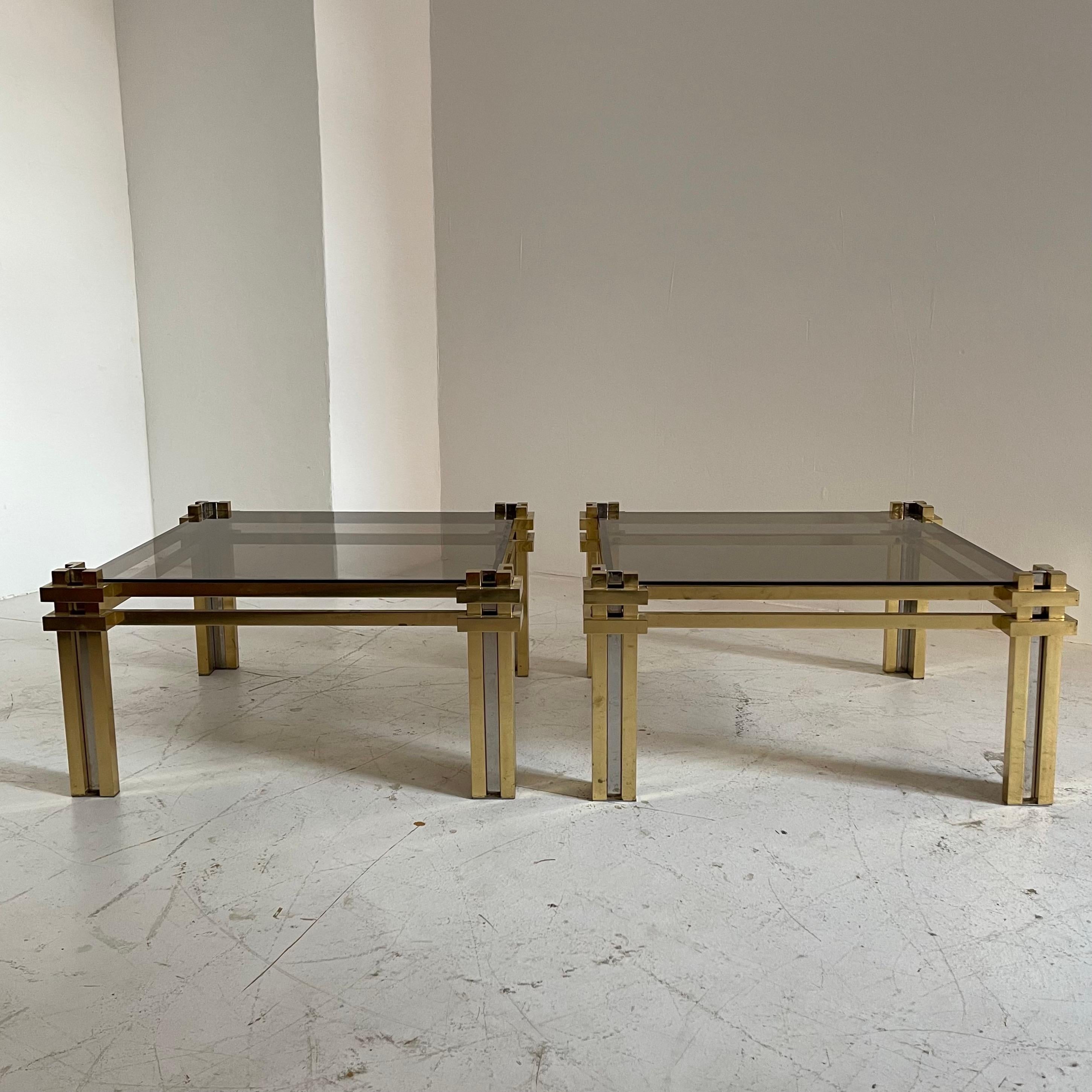 Romeo Rega impressive large brass coffee tables model 'Skyline', Italy 1976.