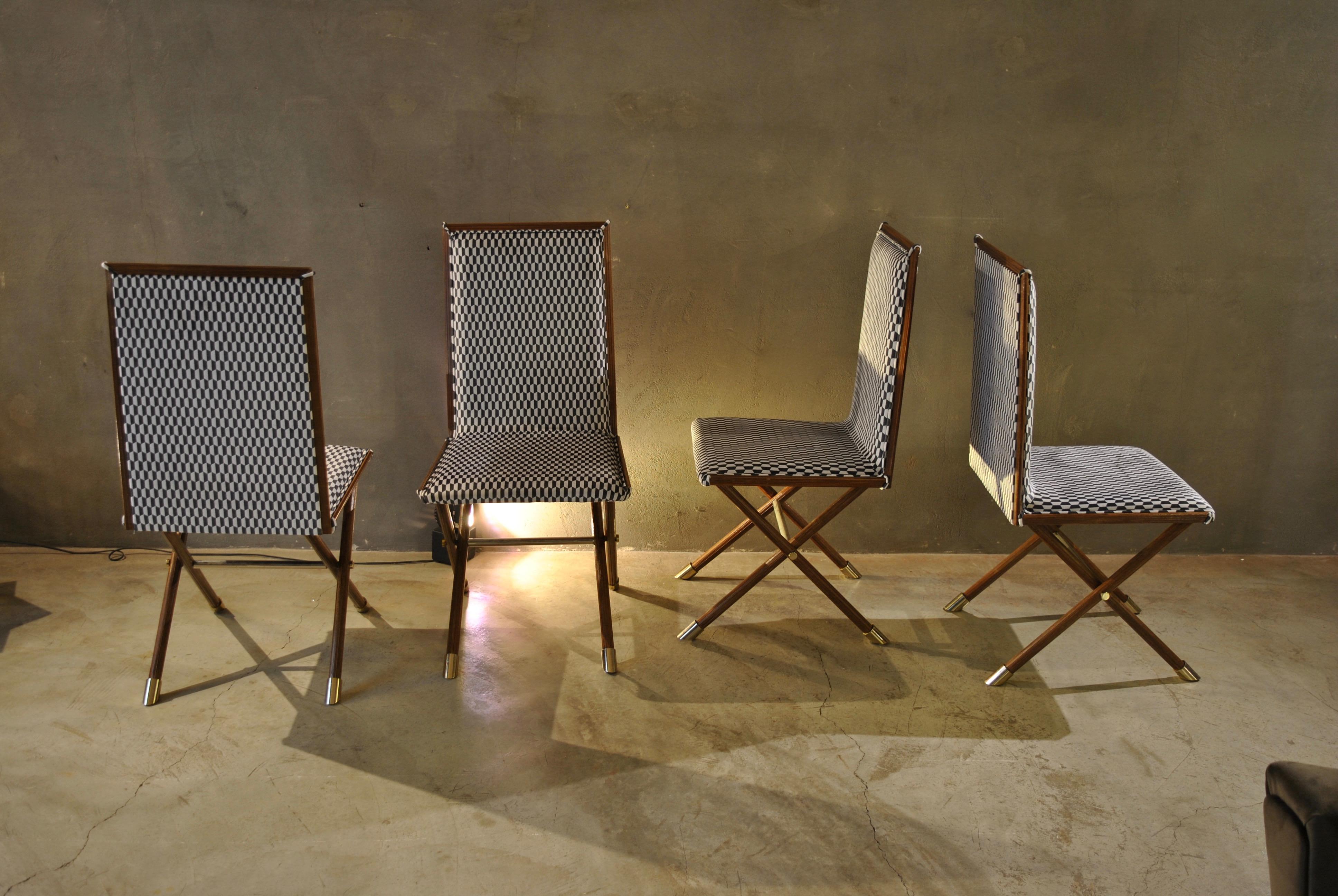 Late 20th Century Romeo Rega in the Manner Midcentury Italian Chairs with Brass Fittings 