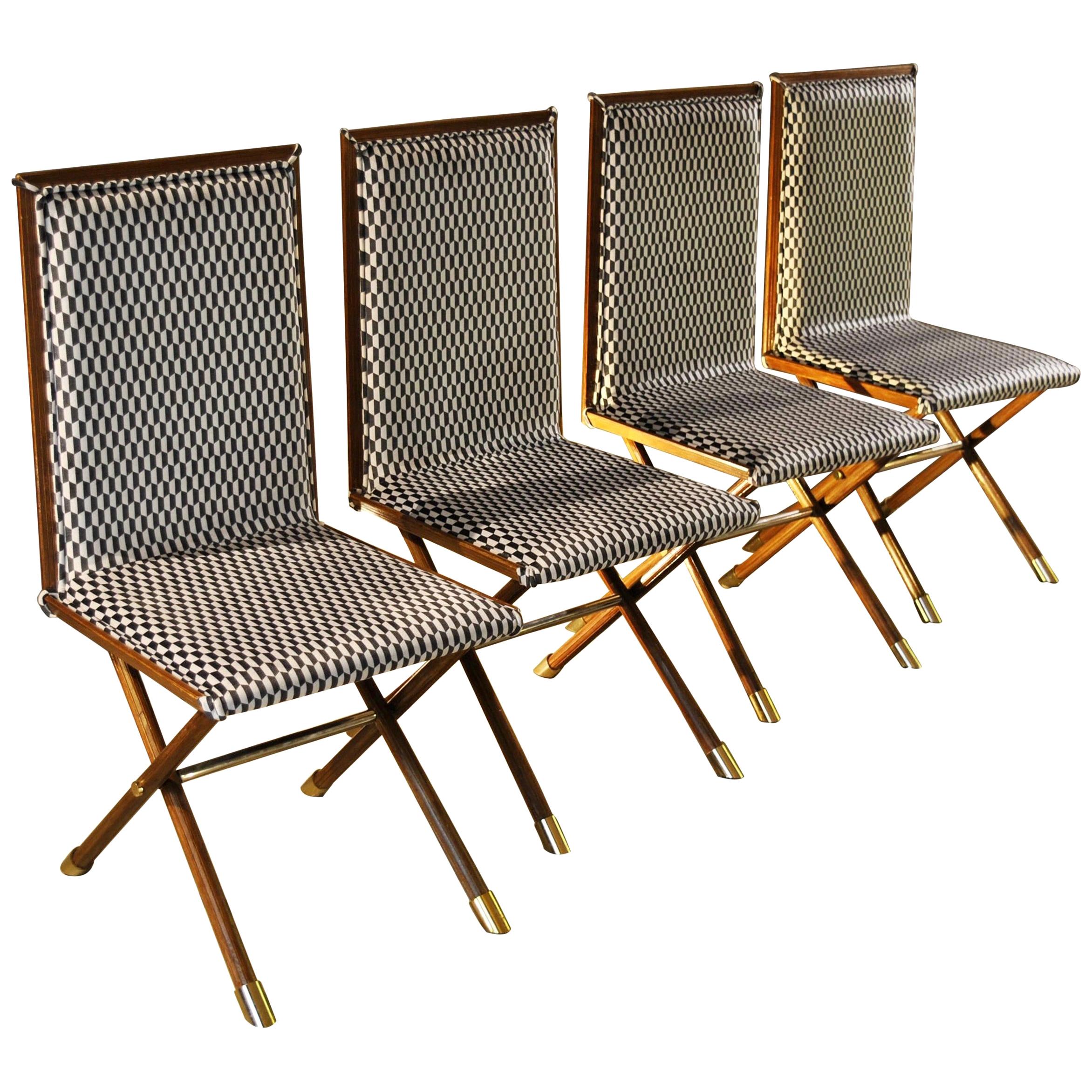 Romeo Rega in the Manner Midcentury Italian Chairs with Brass Fittings 