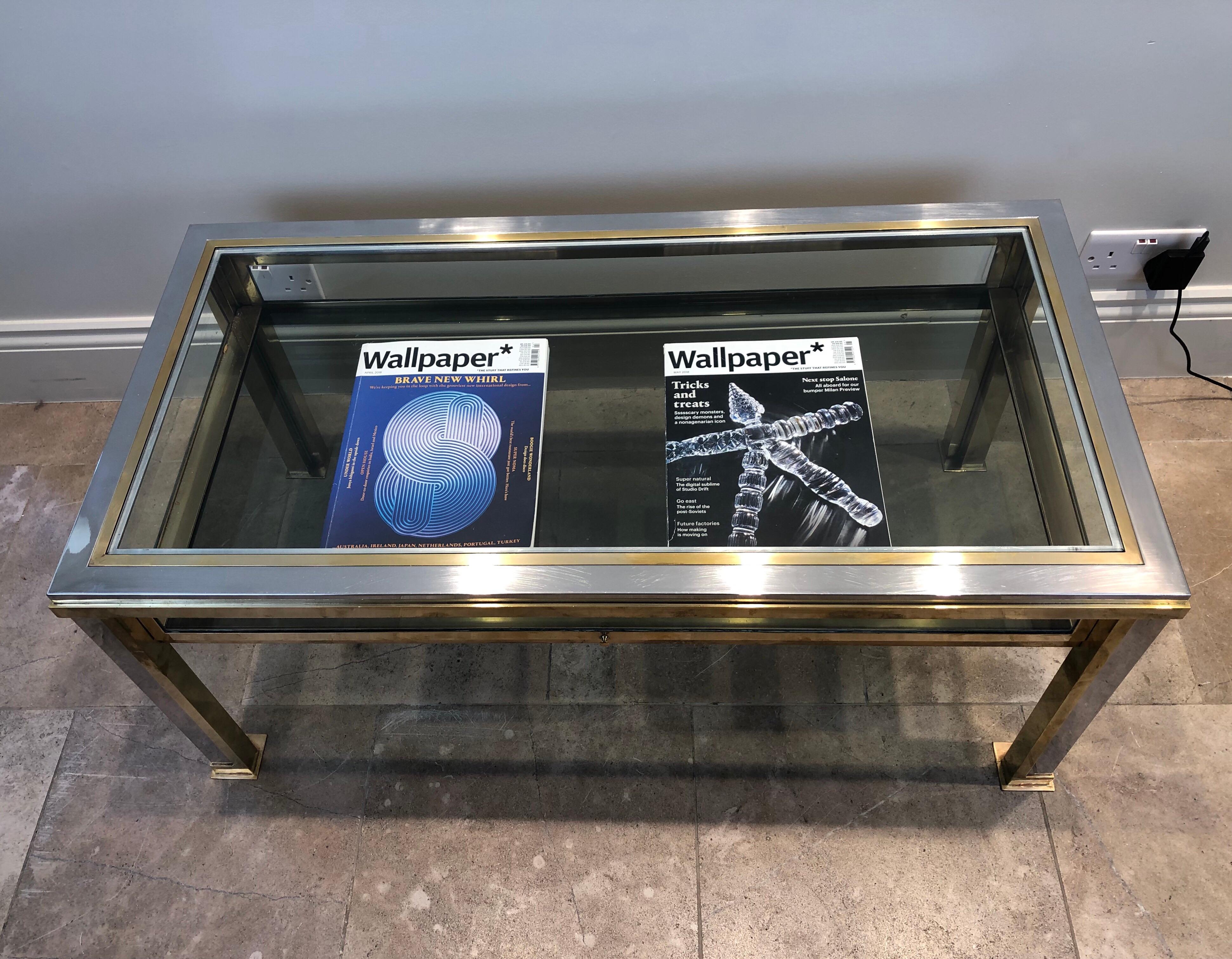 Romeo Rega Italian 1970s Chrome And Brass Vitrine Coffee Table