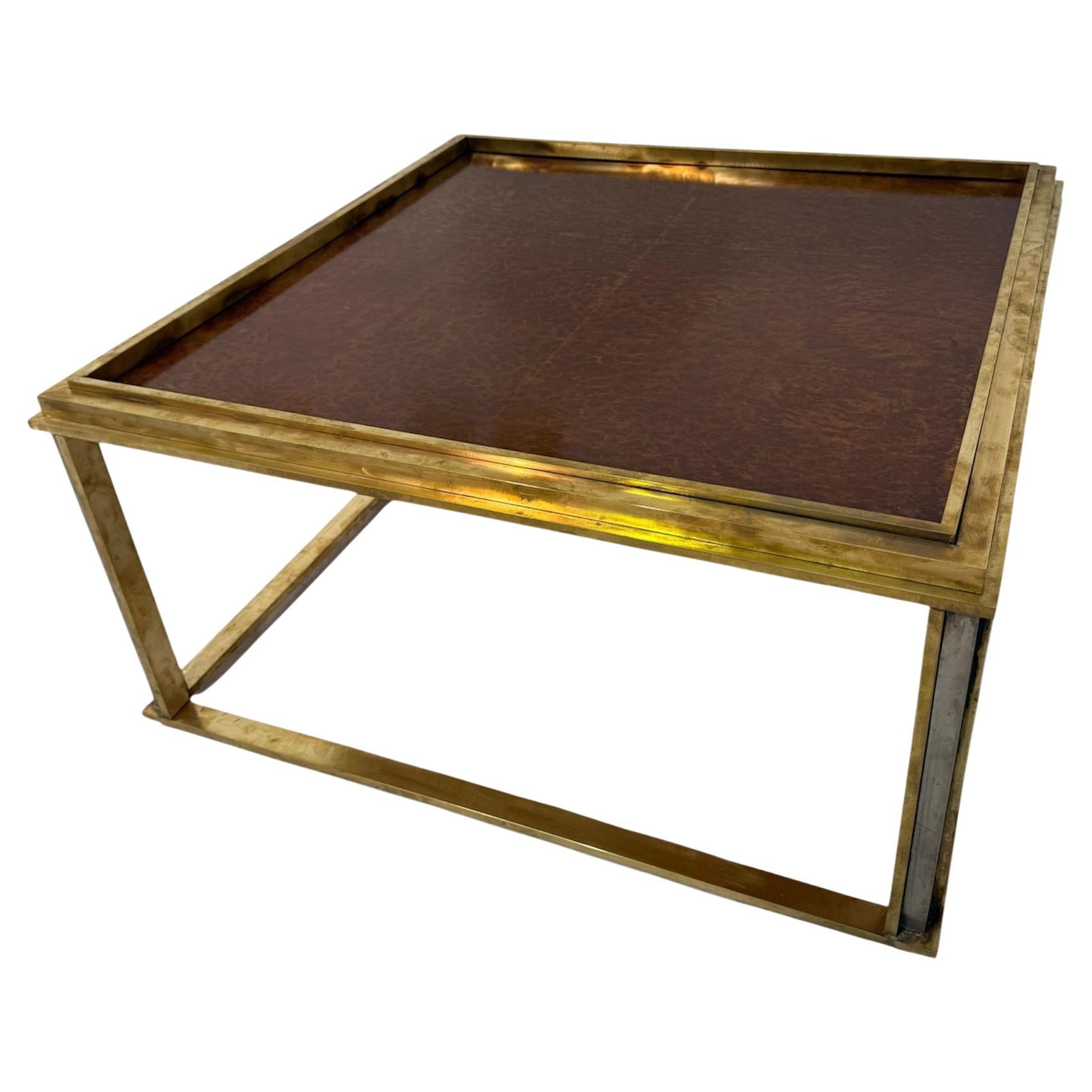 Tavolino Romeo Rega in ottone e legno di radica, anni '70 in vendita