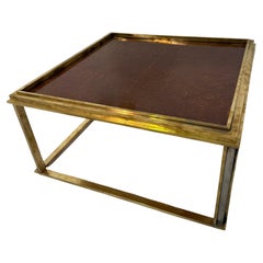 Tavolino Romeo Rega in ottone e legno di radica, anni '70