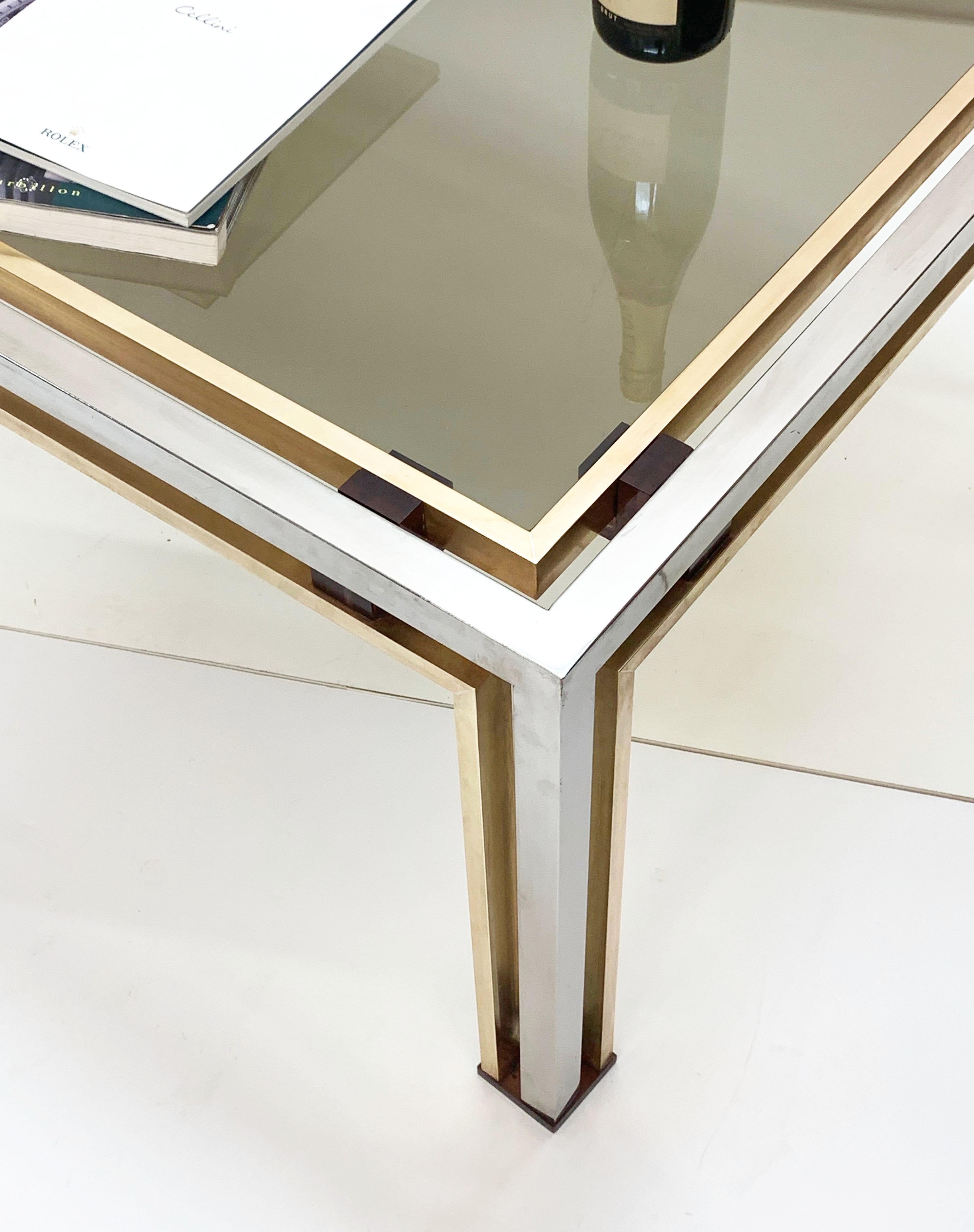 Romeo Rega Italian Coffee Table in Brass and Chrome Smoked Glass Lucite 1970s For Sale 5