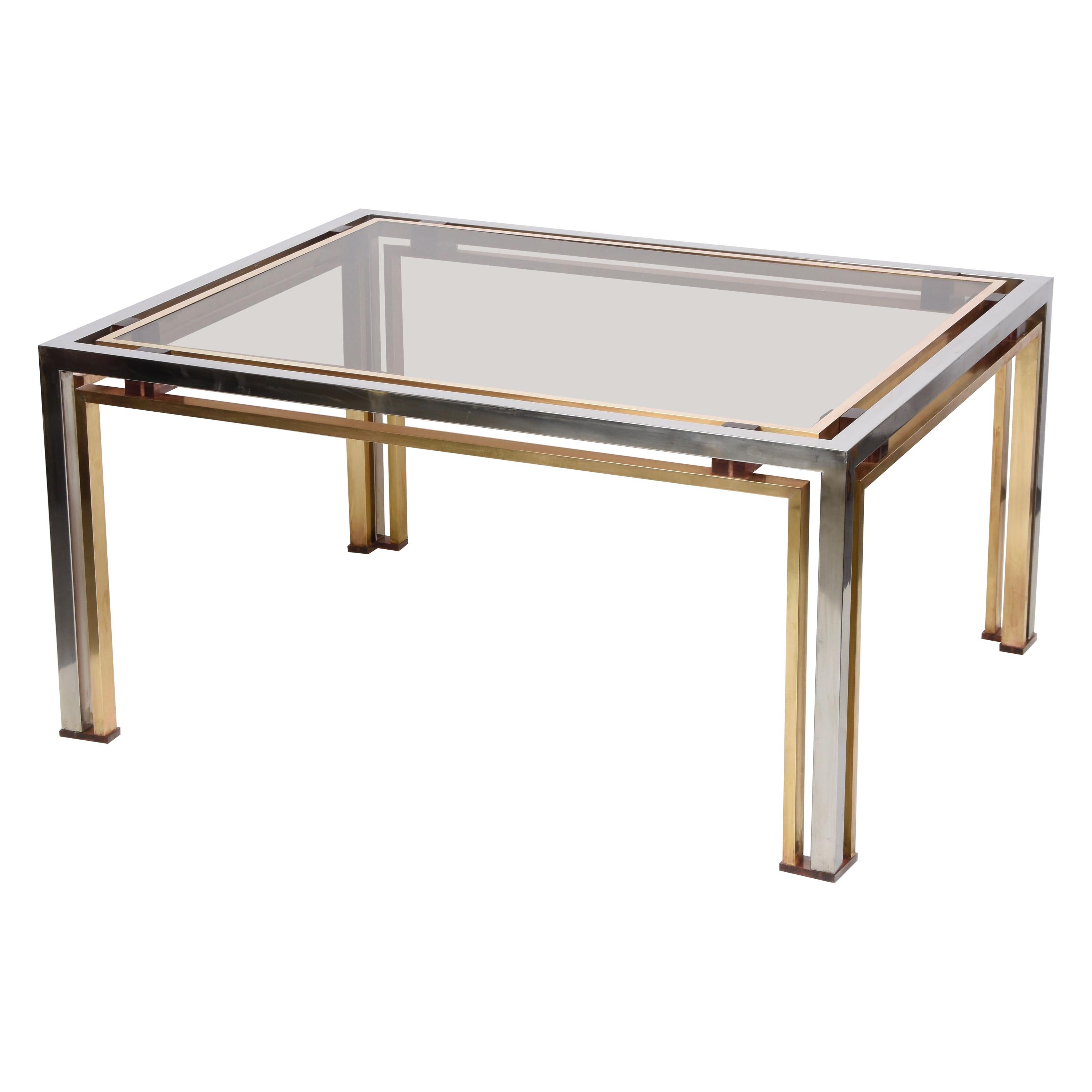 Romeo Rega Italian Coffee Table in Brass and Chrome Smoked Glass Lucite 1970s