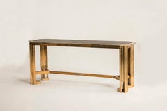 Romeo Rega Italian Brass and Portoro Marble Octagonal Top Table Consolle, 1970s