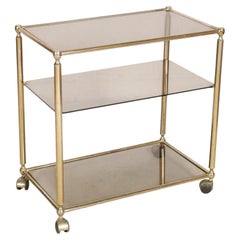 Romeo Rega Italian Brass and Smoked Glass Three-Tier Bar Cart, 1970s